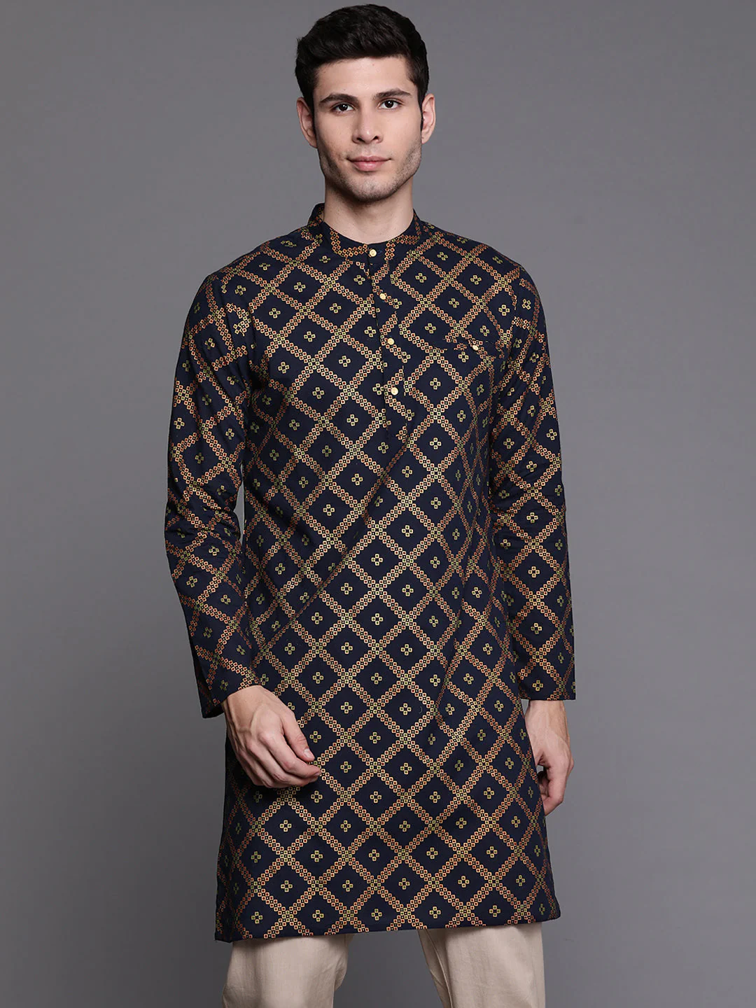 Indo Era Navy Blue Bandhani Cotton Straight Kurtas - Image 3