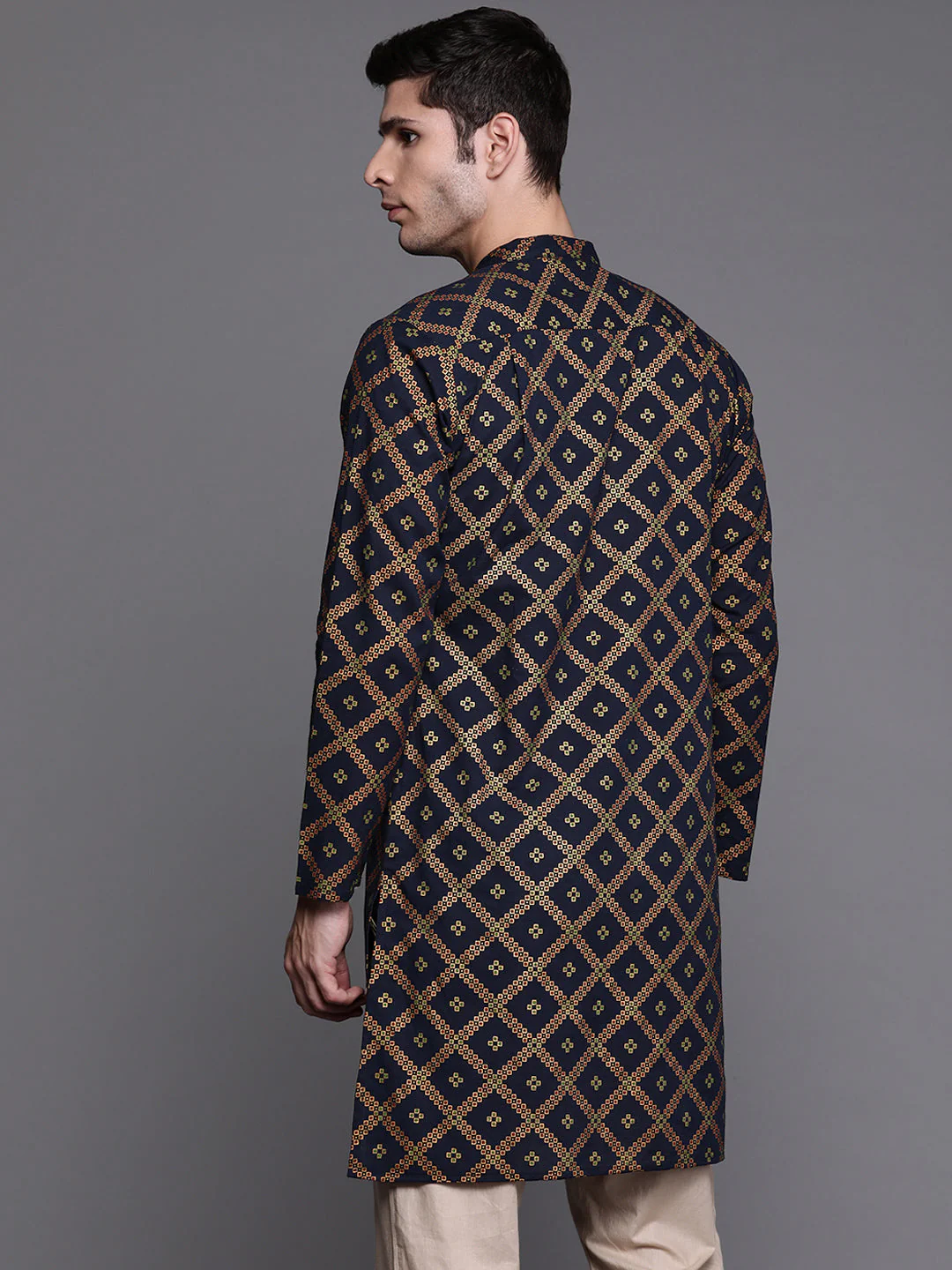 Indo Era Navy Blue Bandhani Cotton Straight Kurtas - Image 4