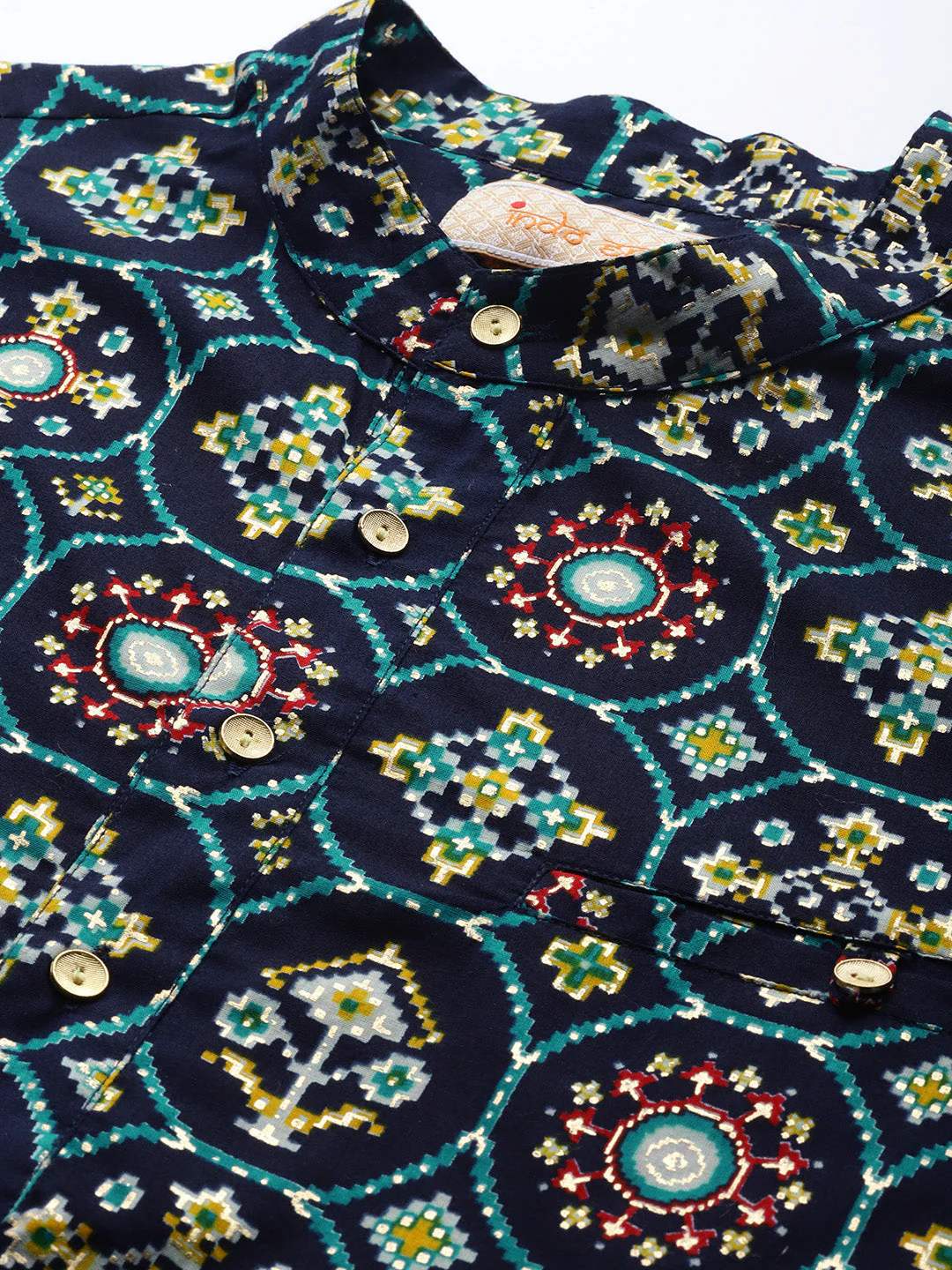 Navy Blue Block Print Cotton Straight Kurtas - Image 5