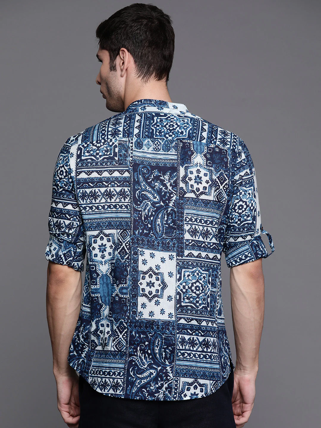 Indo Era Navy Blue Ethnic Motifs Cotton Straight Kurtas - Image 4