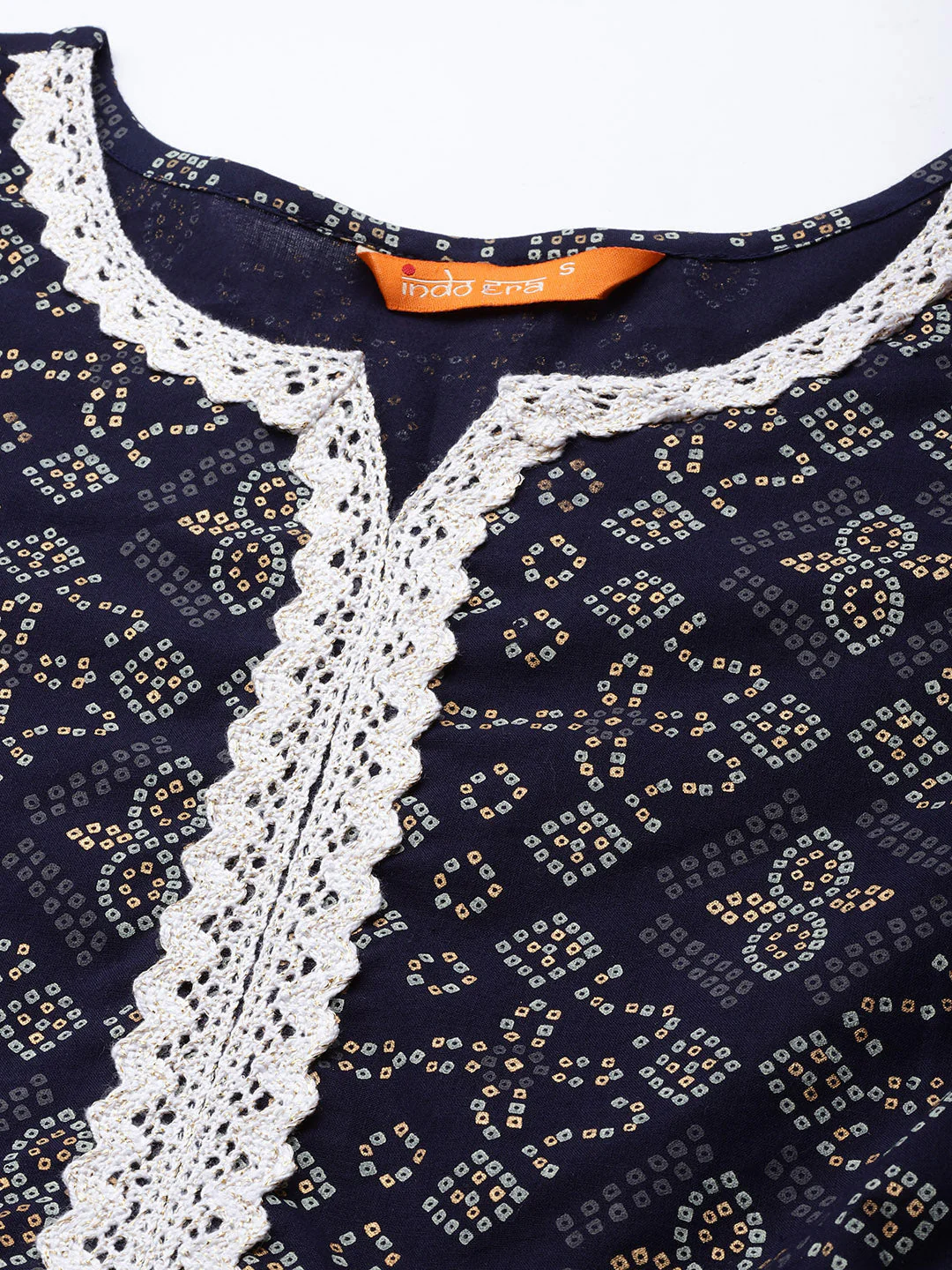 Indo Era Navy Blue Foil Printed A-line Kurta Trouser With Dupatta Set - Image 5