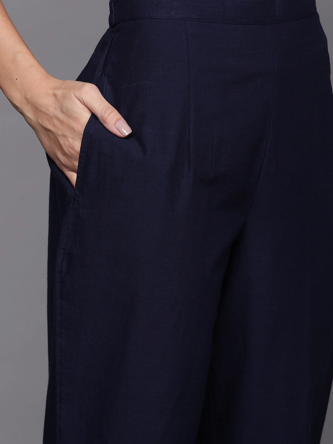 Indo Era Navy Blue Foil Printed A-line Kurta Trouser With Dupatta Set - Image 6