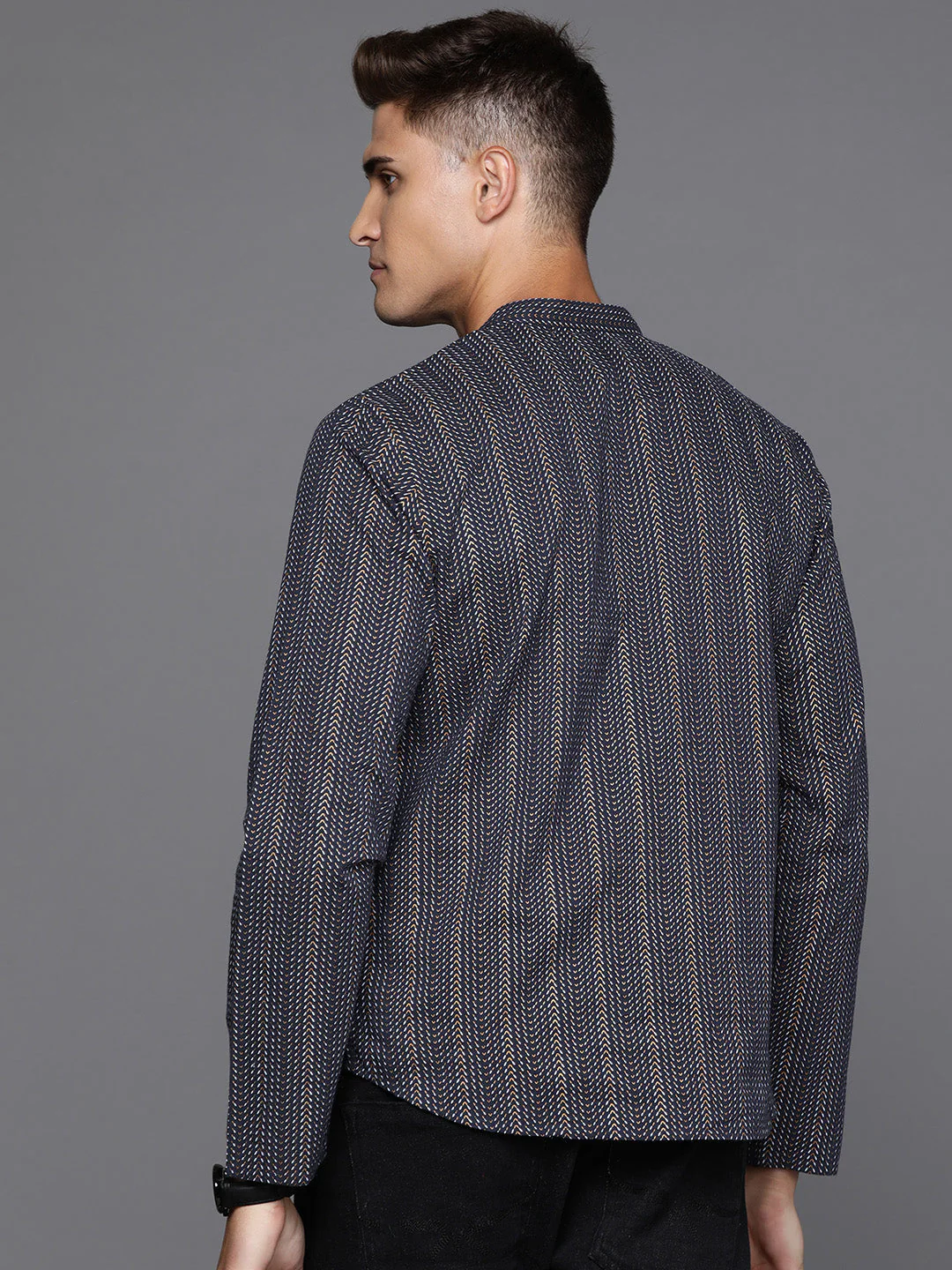 Indo Era Navy Blue Herringbone Cotton Straight Kurtas - Image 4