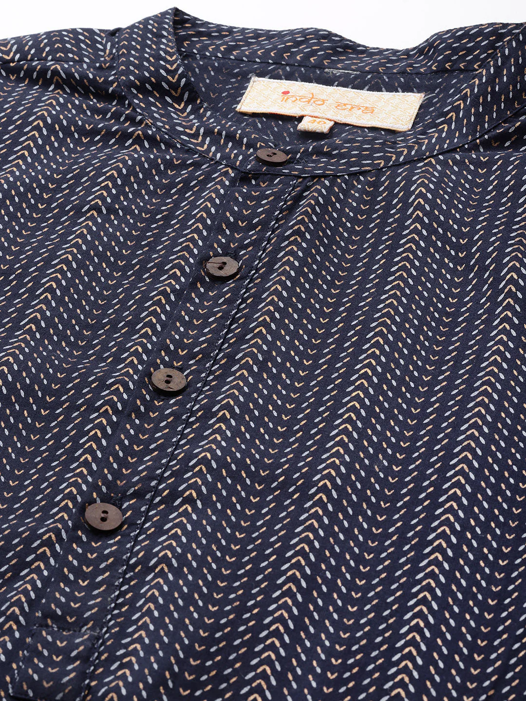 Indo Era Navy Blue Herringbone Cotton Straight Kurtas - Image 5