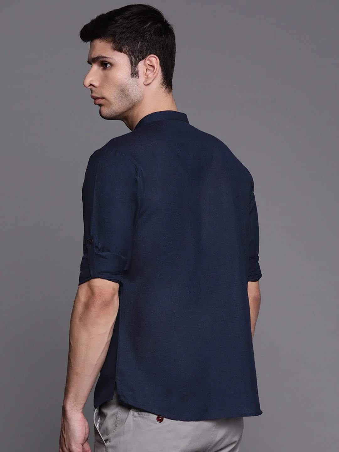 Indo Era Navy Blue Solid Cotton Straight Kurtas - Image 4