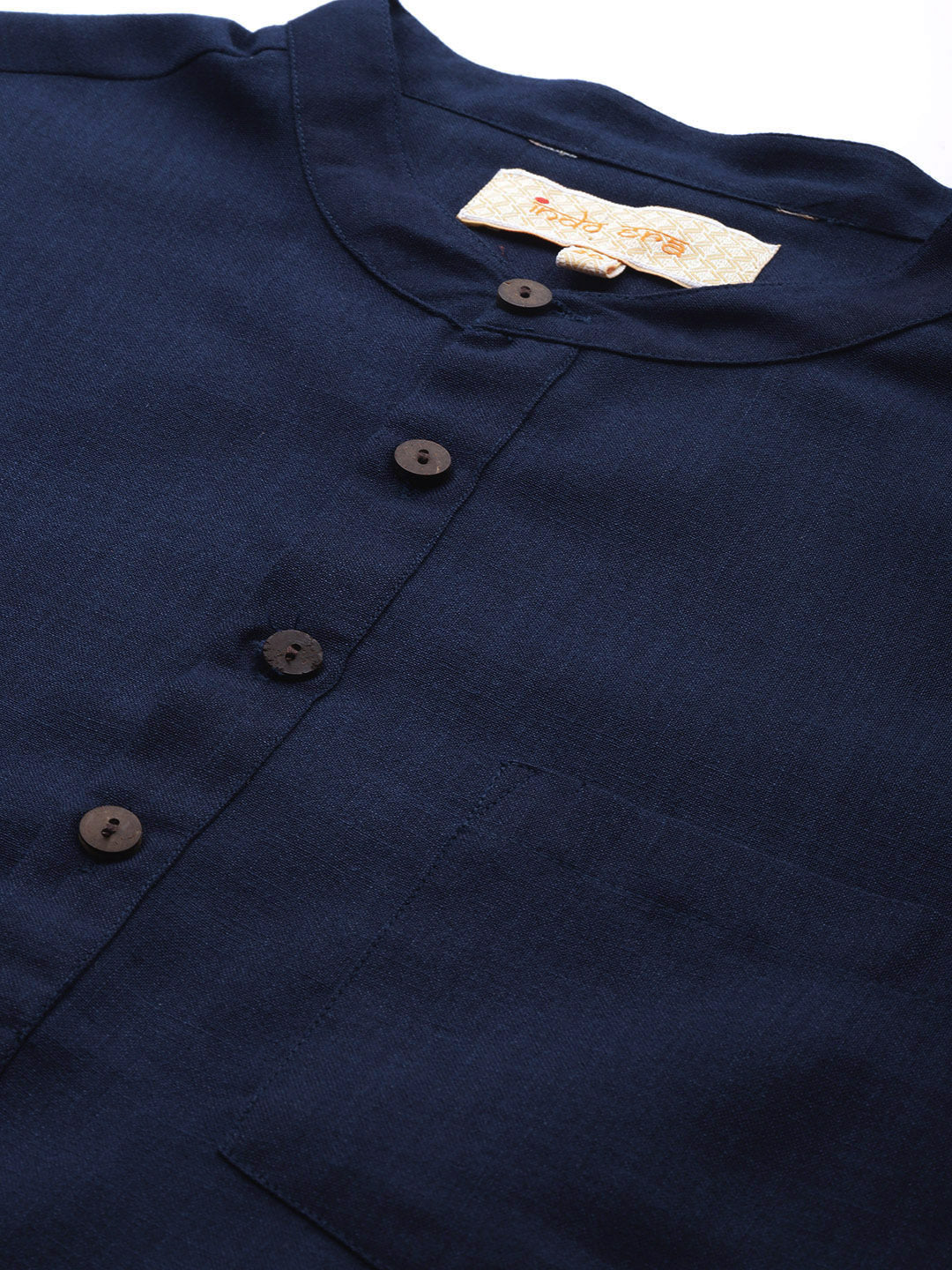 Indo Era Navy Blue Solid Cotton Straight Kurtas - Image 5