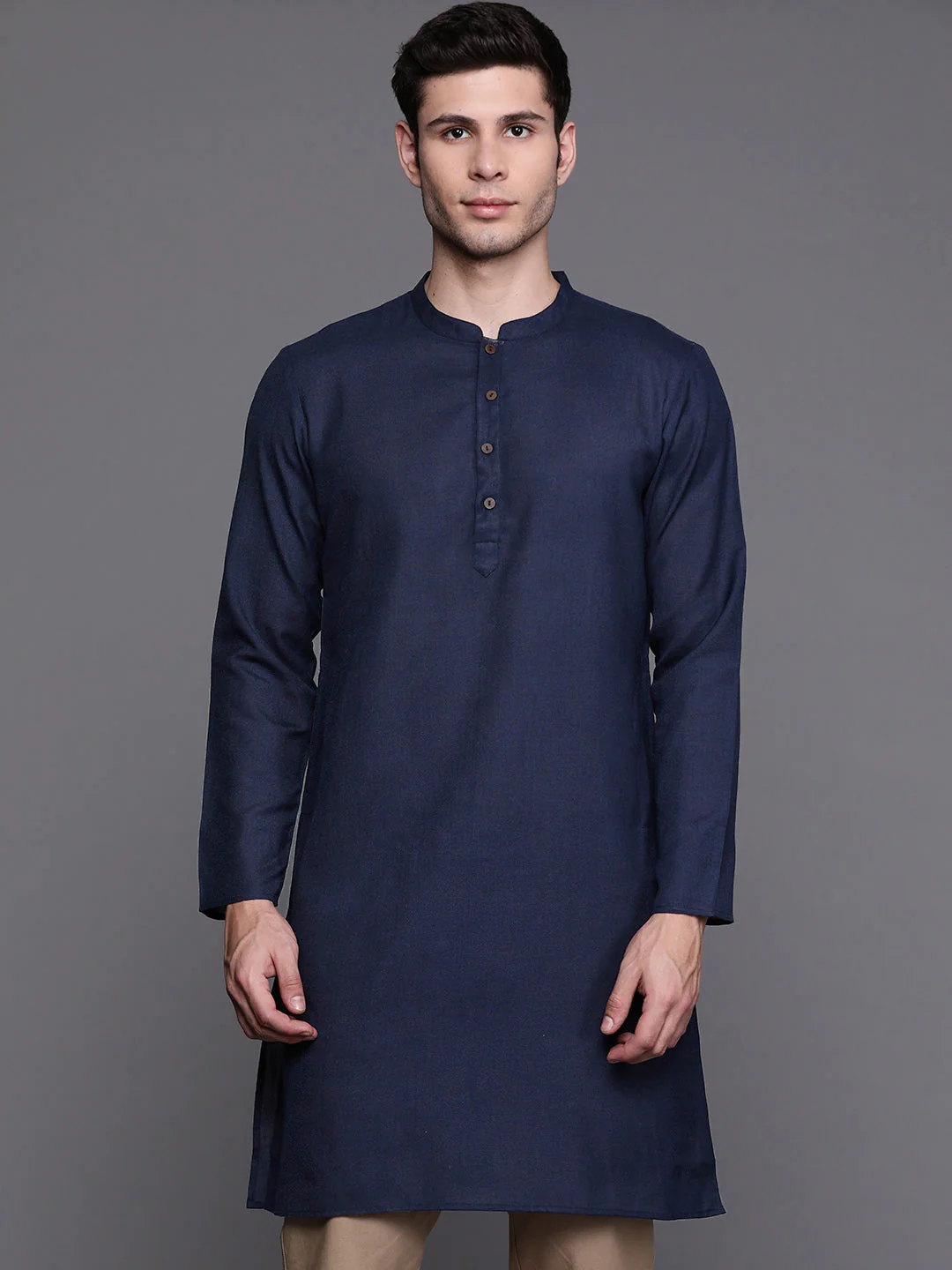 Indo Era Navy Blue Solid Cotton Straight Kurtas - Image 3