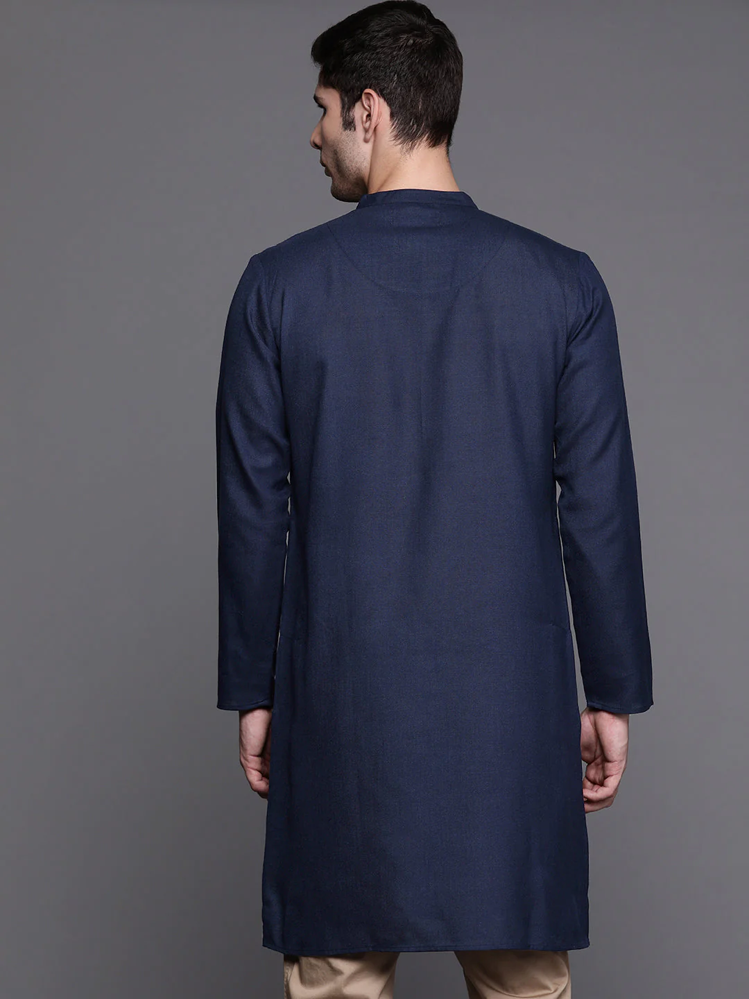 Indo Era Navy Blue Solid Cotton Straight Kurtas - Image 4