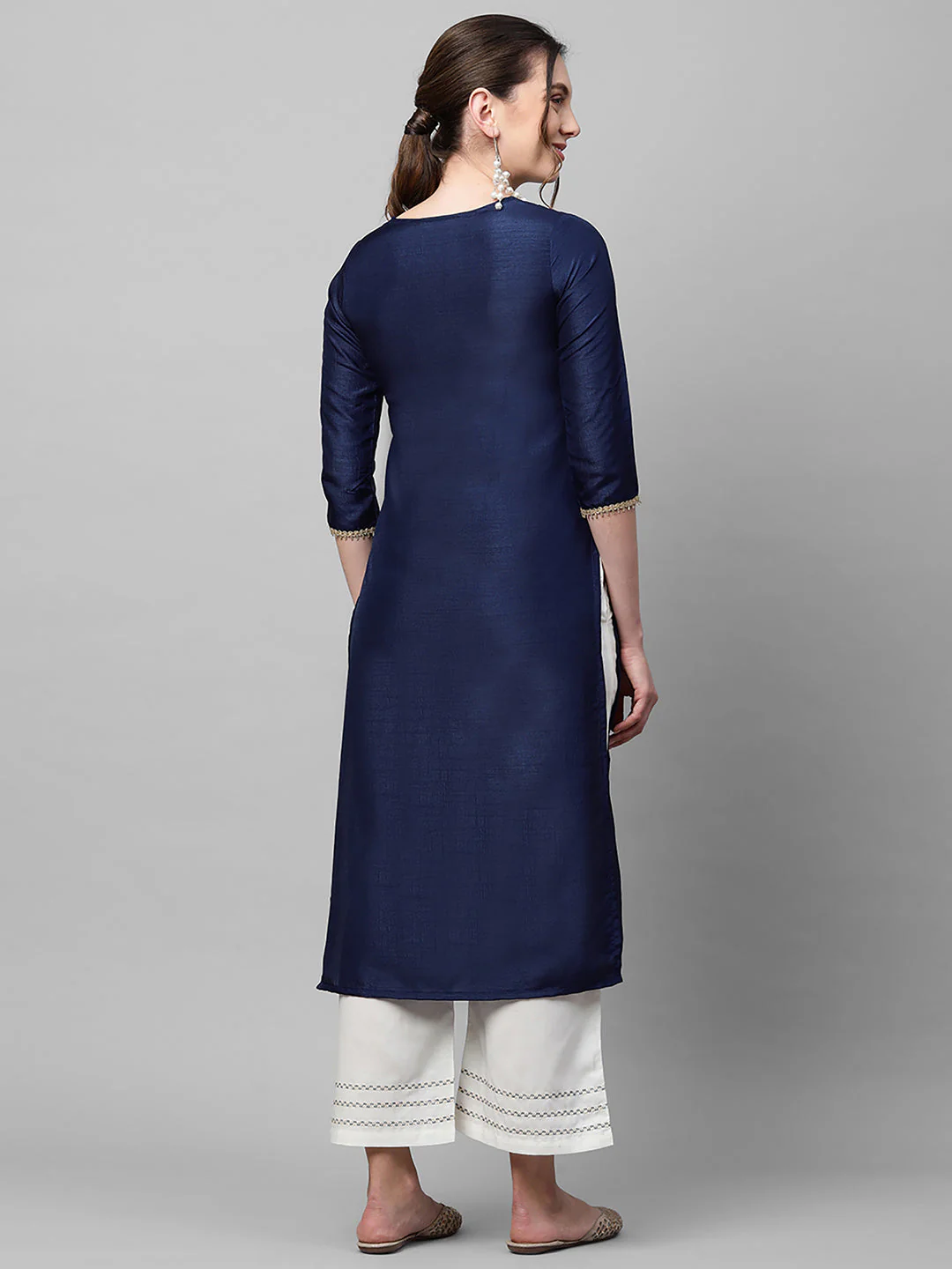 Indo Era Navy Solid Blue Straight Kurta - Image 6