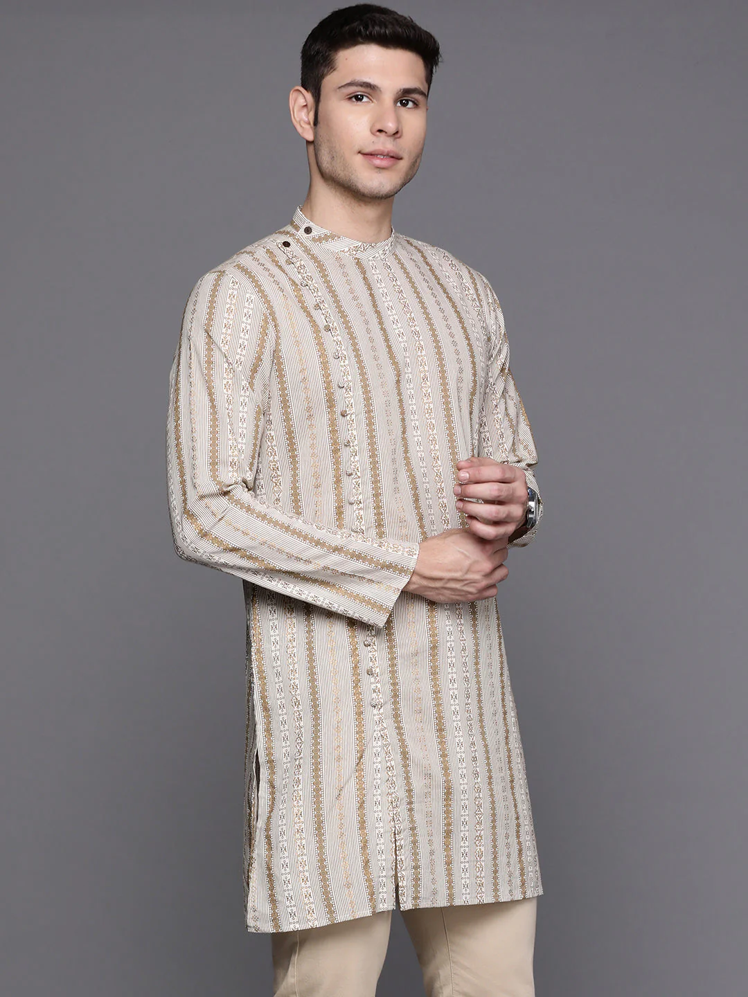 Indo Era Off White Bengal Stripes Cotton Straight Kurtas - Image 3