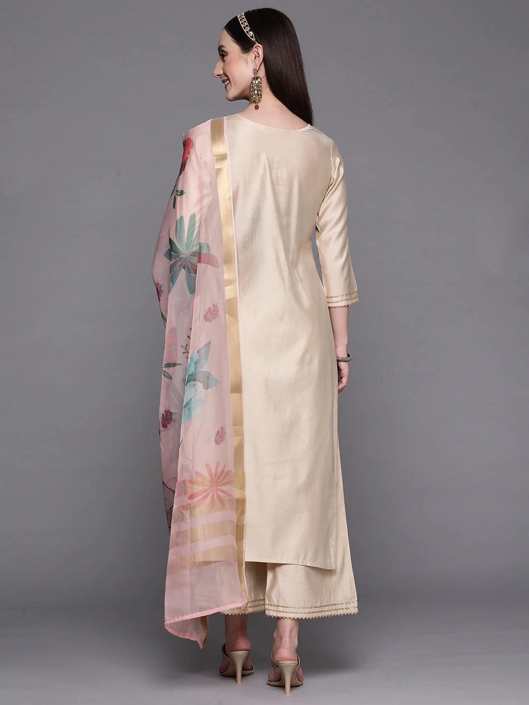 Indo Era Off White Embroidered Straight Kurta Palazzos With Dupatta Set - Image 5