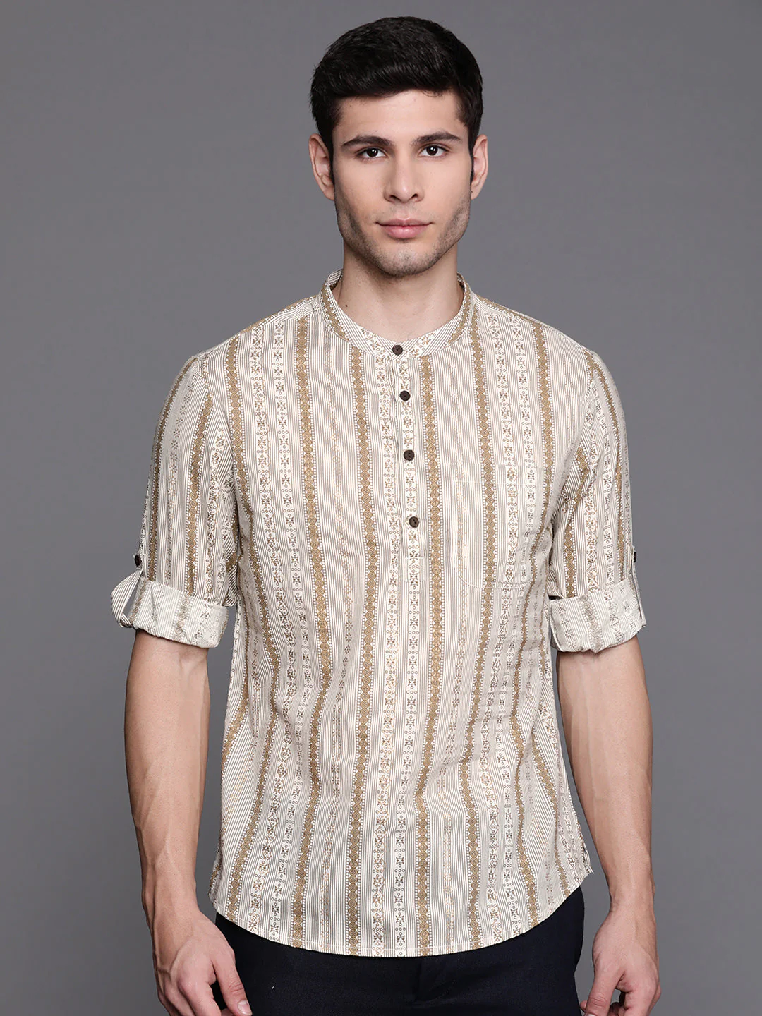 Indo Era Off White Multi Stripes Cotton Straight Kurtas - Image 3