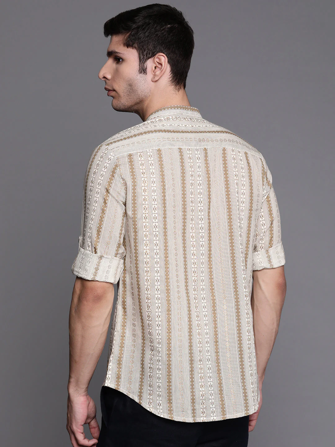 Indo Era Off White Multi Stripes Cotton Straight Kurtas - Image 4