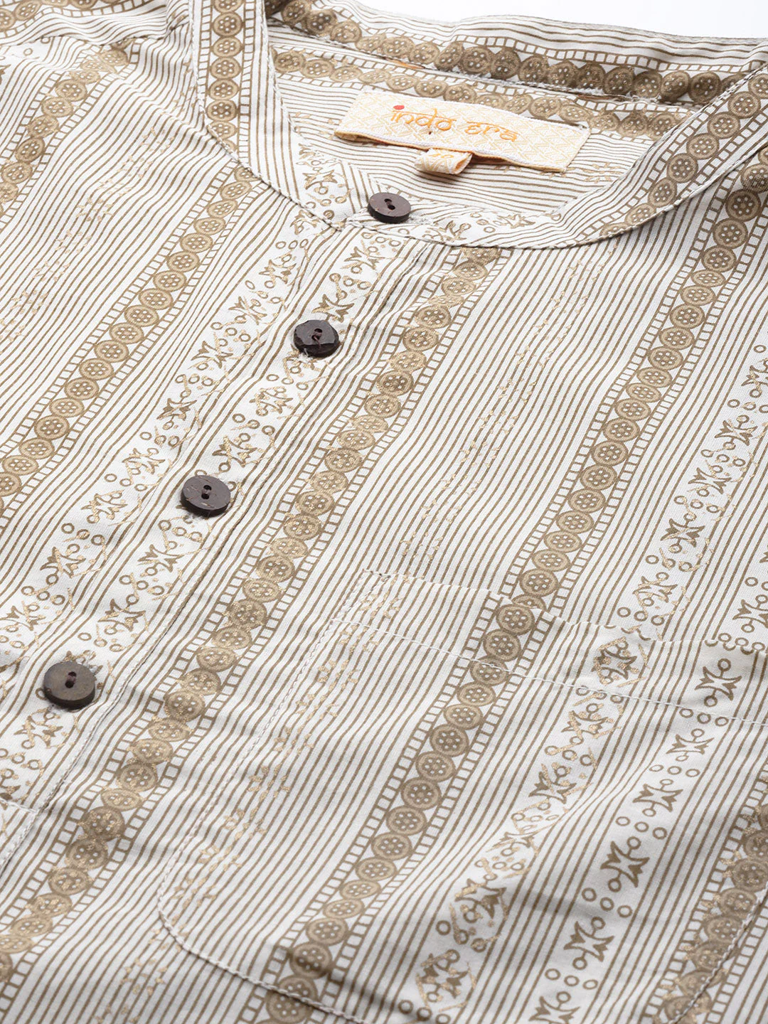 Indo Era Off White Multi Stripes Cotton Straight Kurtas - Image 5