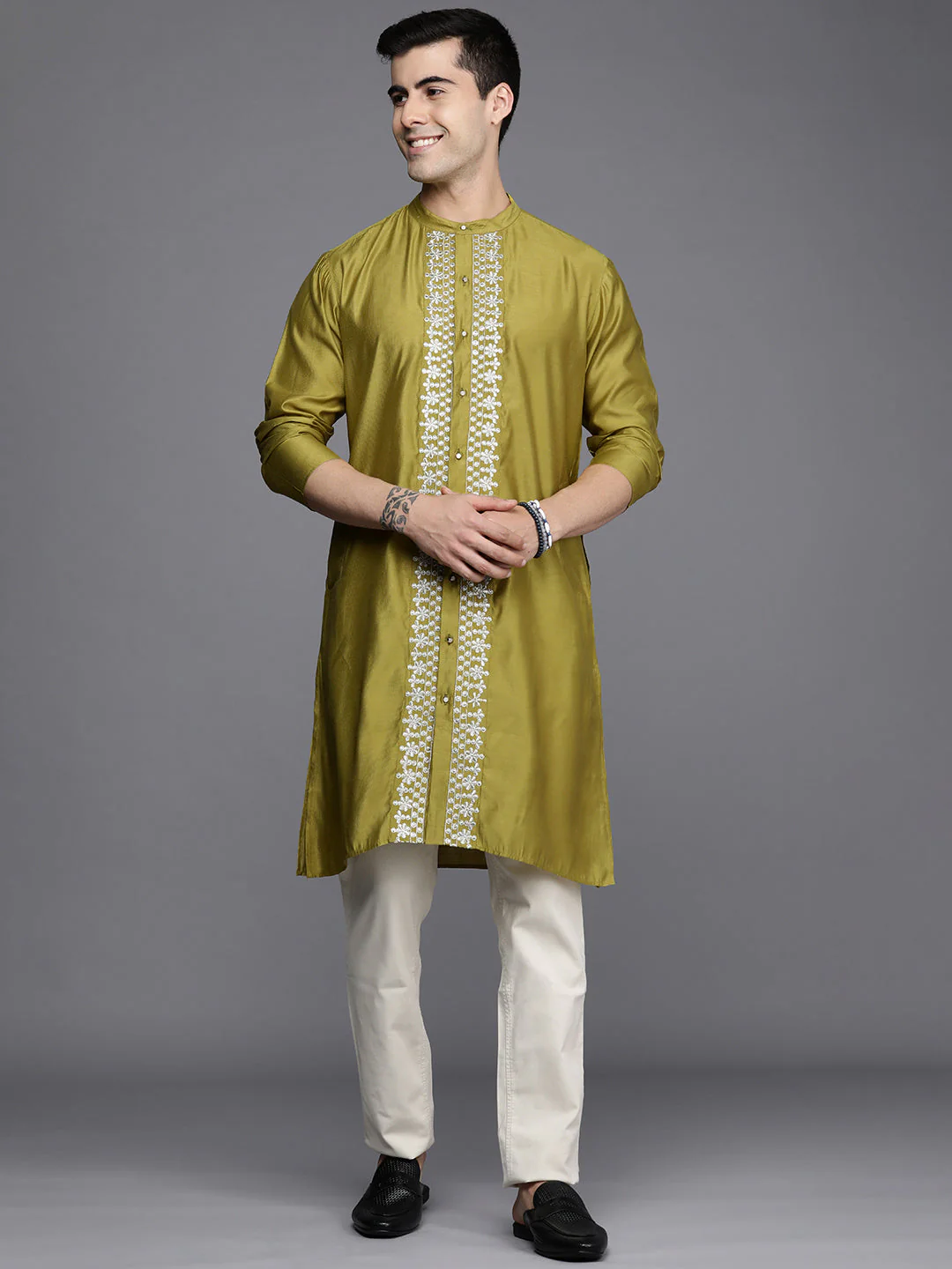 Indo Era Olive Embroidered Liva Straight Kurtas - Image 4