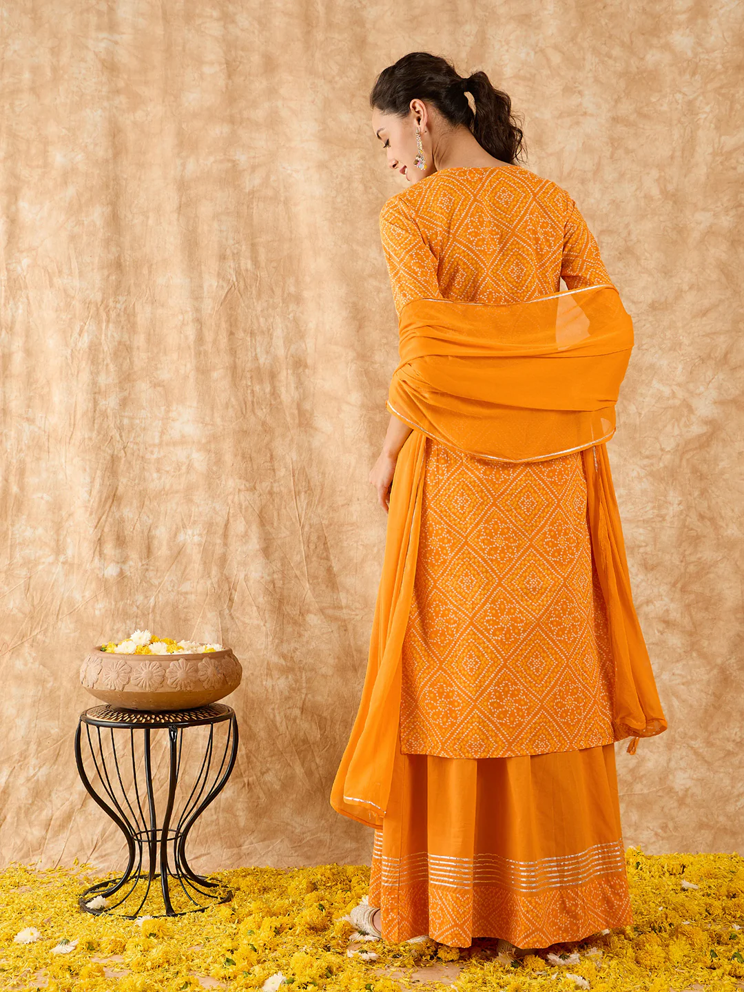 Indo Era Orange Printed Straight Kurta Palazzo With Dupatta Set - Image 5