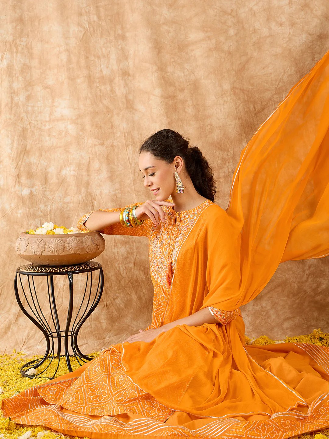 Indo Era Orange Printed Straight Kurta Palazzo With Dupatta Set - Image 6