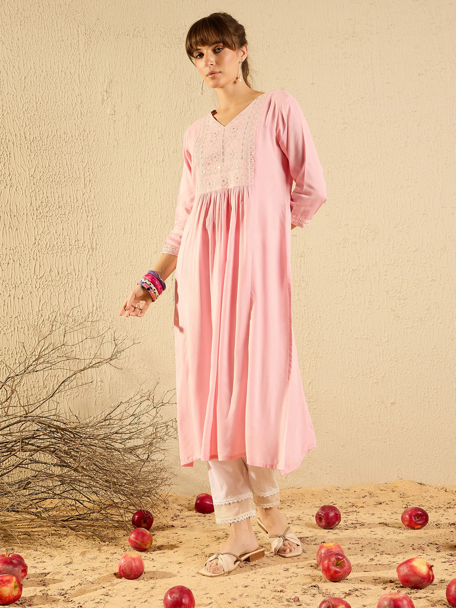 Indo Era Pink Embroidered A-Line Kurtas - Image 4