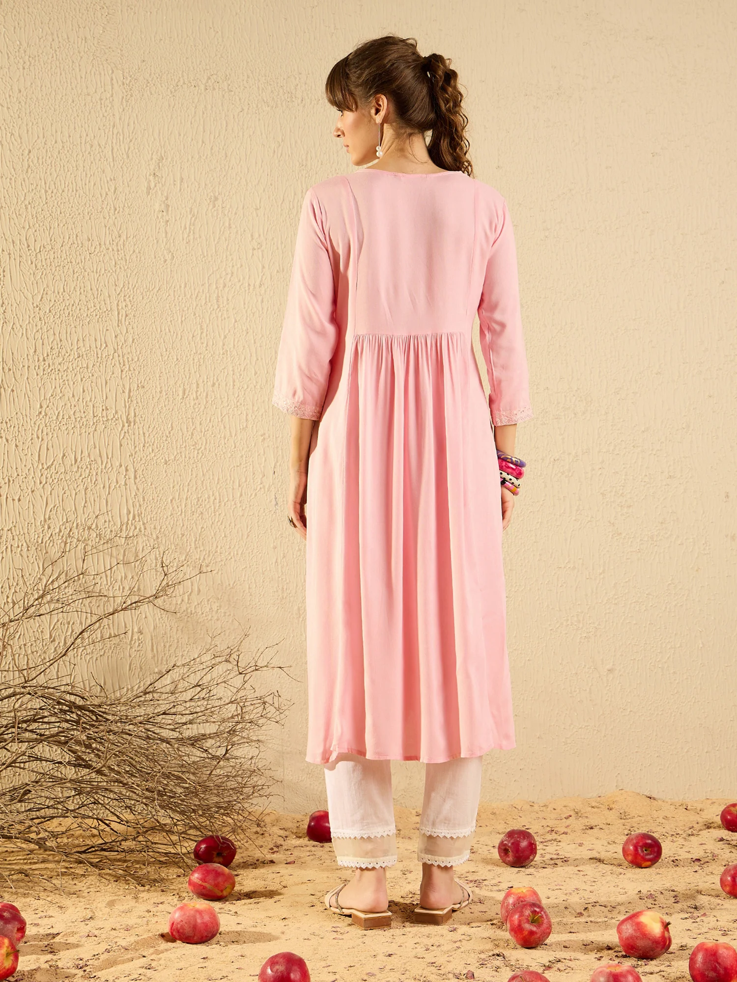Indo Era Pink Embroidered A-Line Kurtas - Image 6