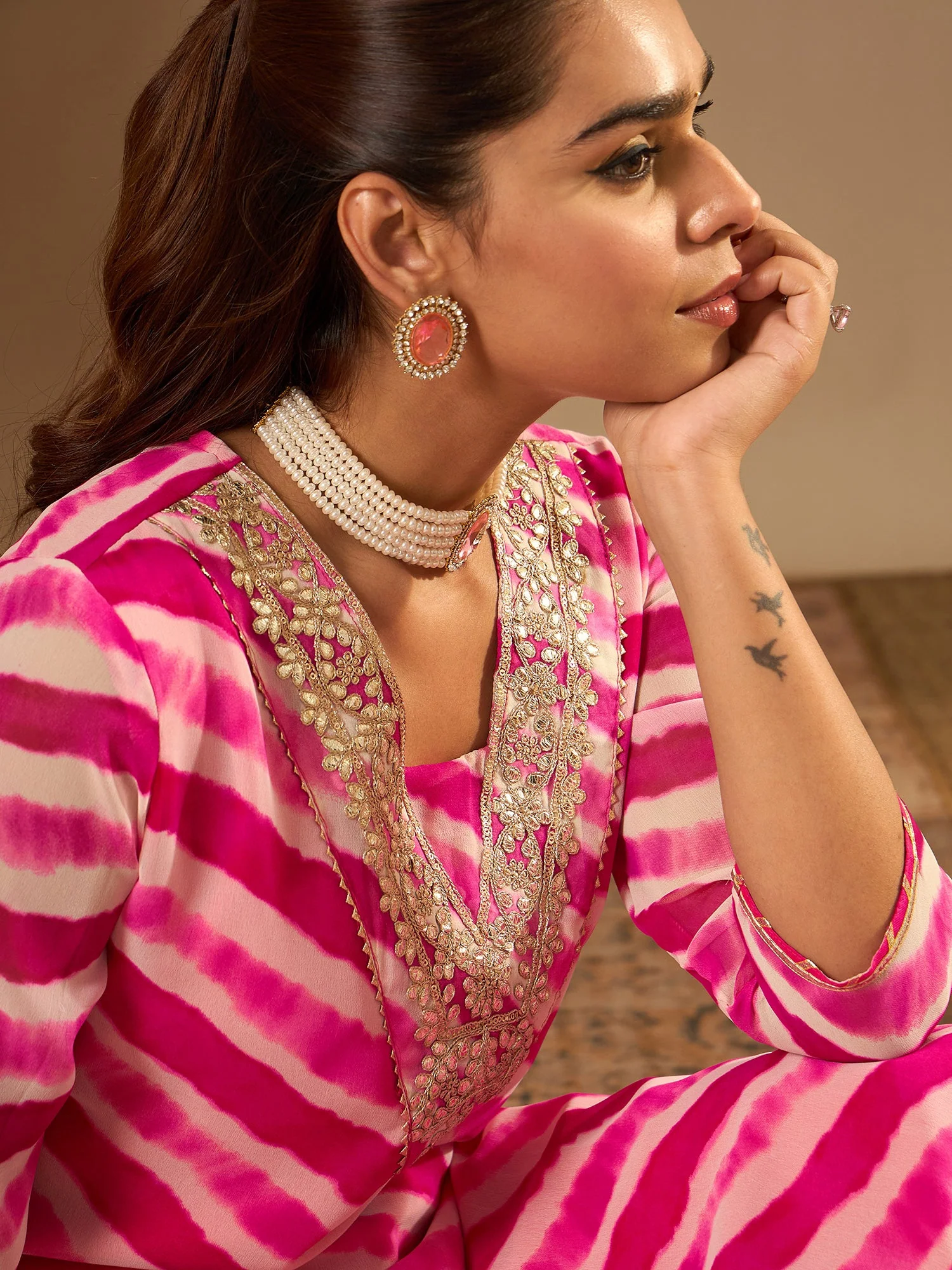 Indo Era Pink Embroidered Straight Kurtas - Image 5