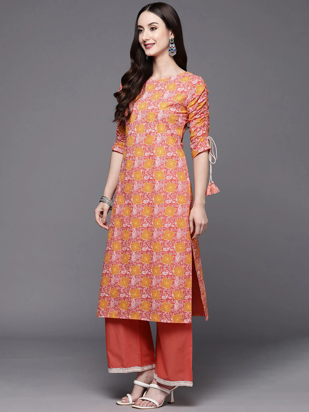 Indo Era Pink Printed Straight Kurta Trouser With Dupatta Set - Image 3