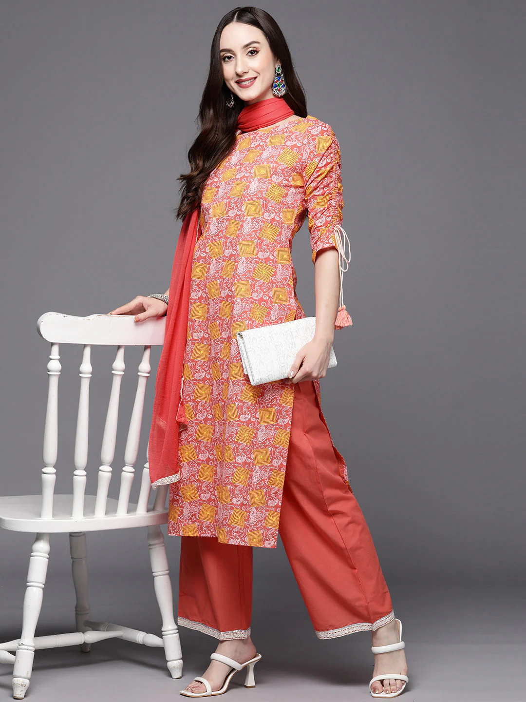 Indo Era Pink Printed Straight Kurta Trouser With Dupatta Set - Image 4