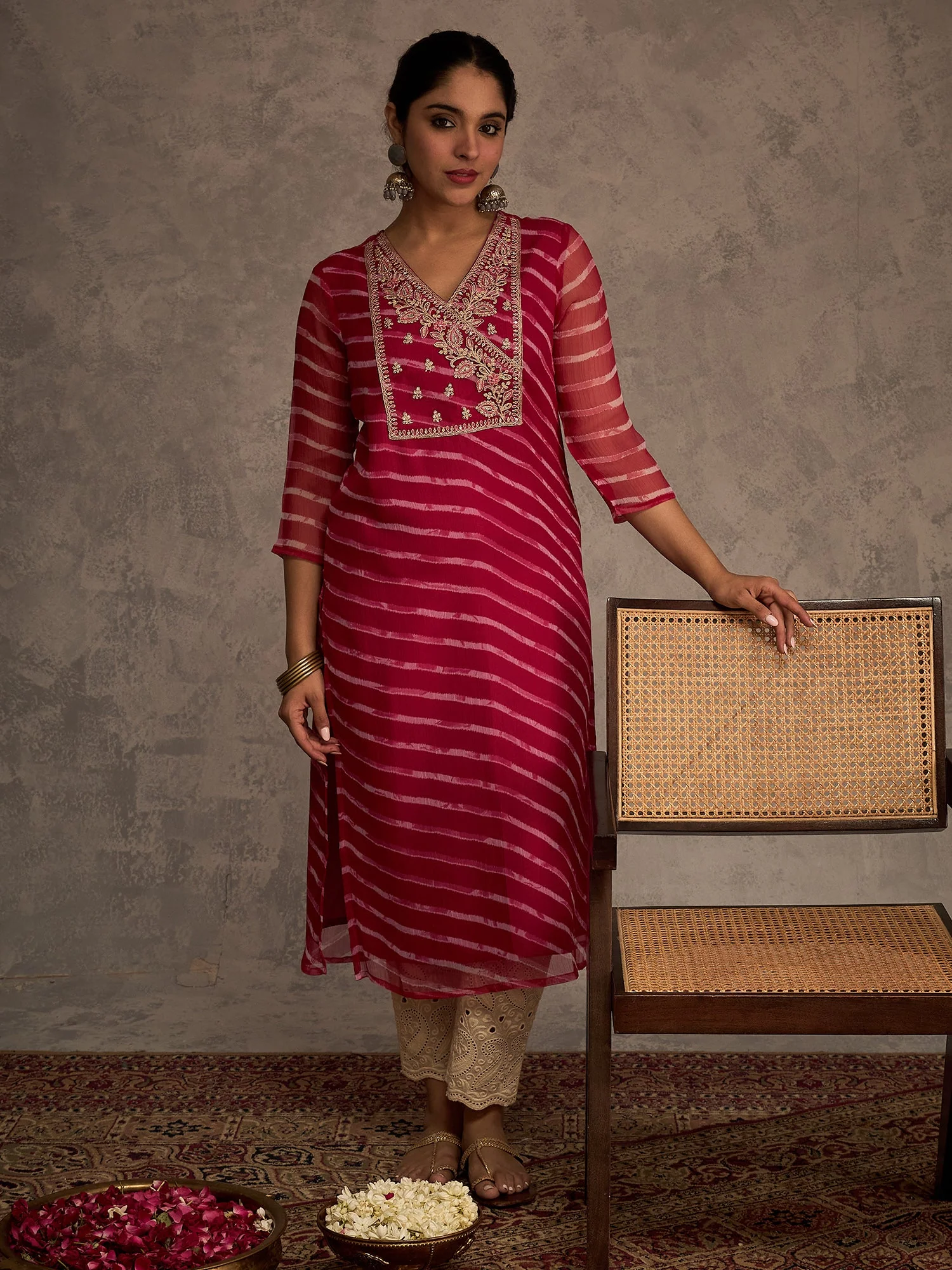 Indo Era Pink Printed Straight Kurtas - Image 3