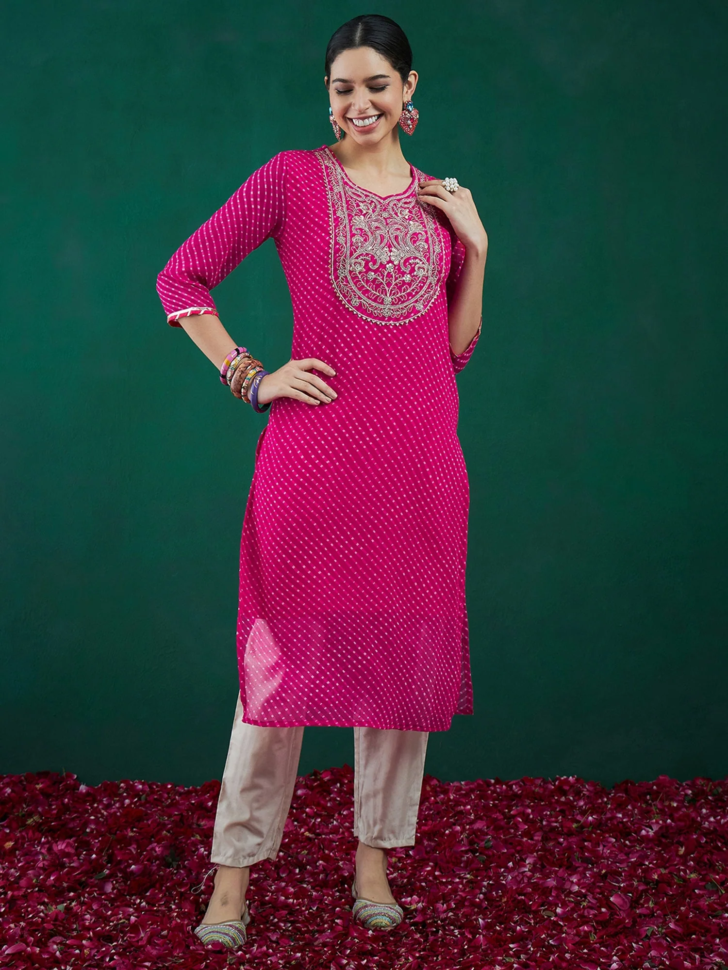 Pink Printed Straight Kurtas - Image 4