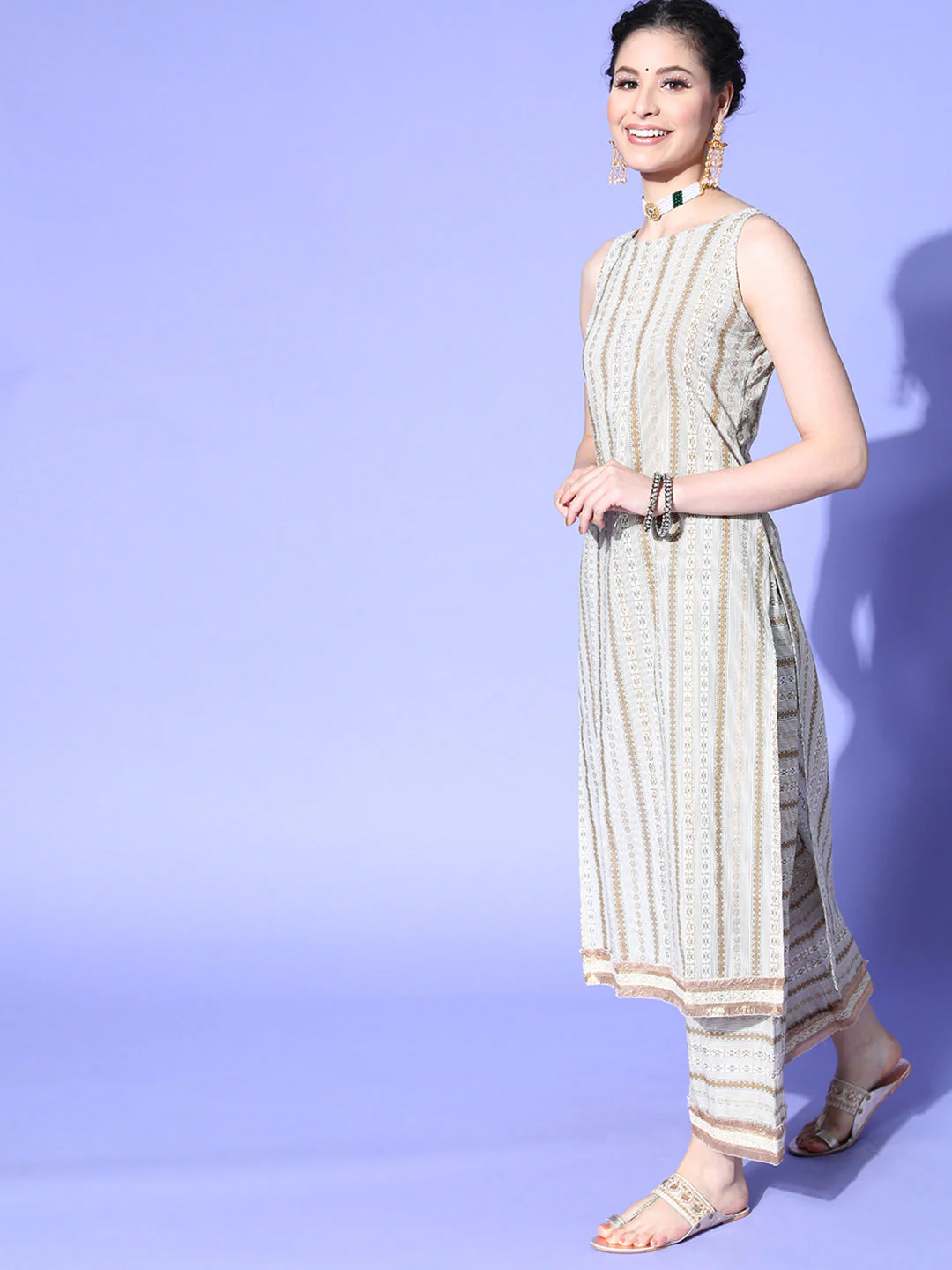 Indo Era Printed Straight Kurta Palazzos Set - Image 4
