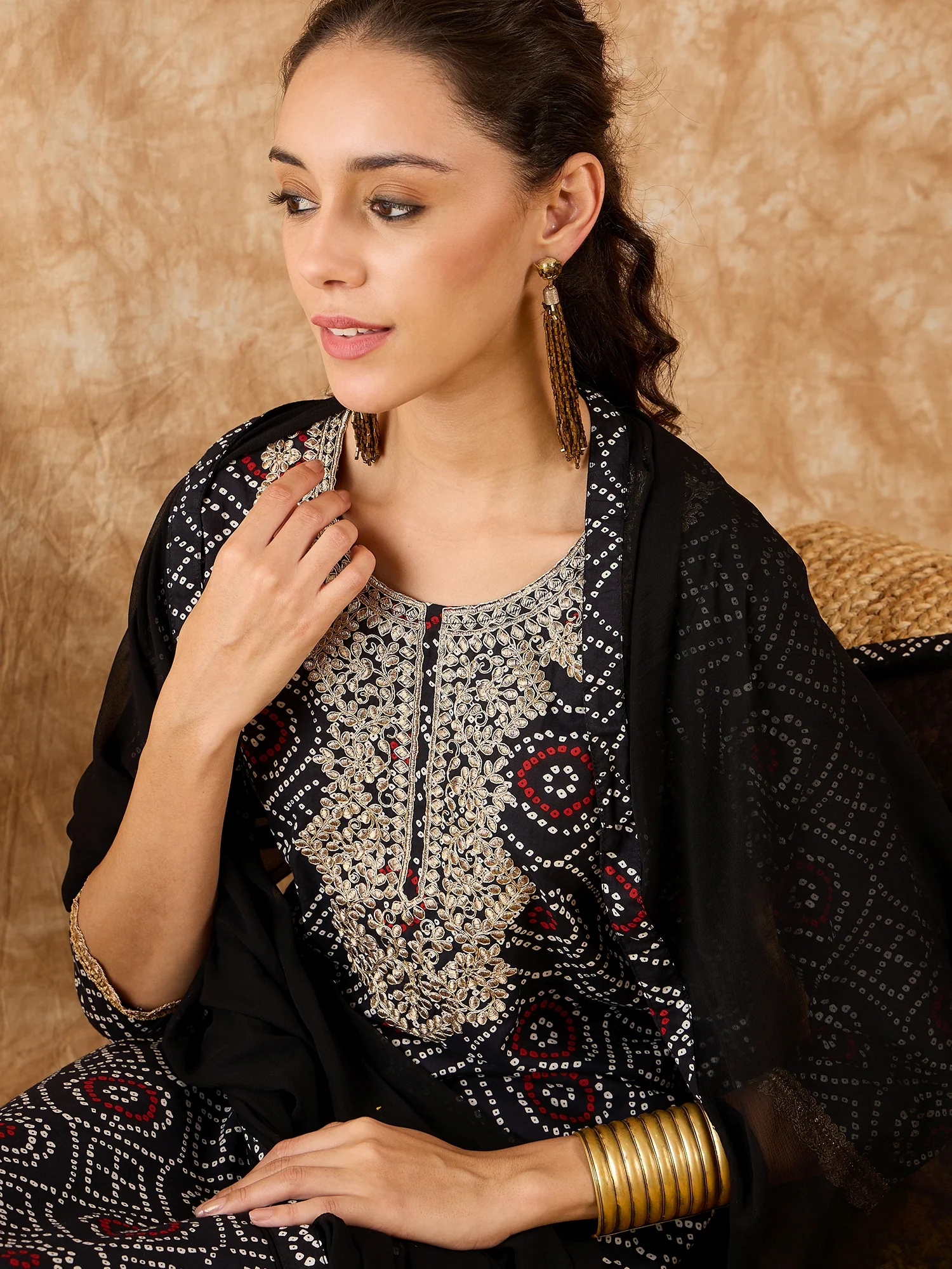 Indo Era Black Printed Straight Kurta Palazzos With Dupatta Set - Image 3