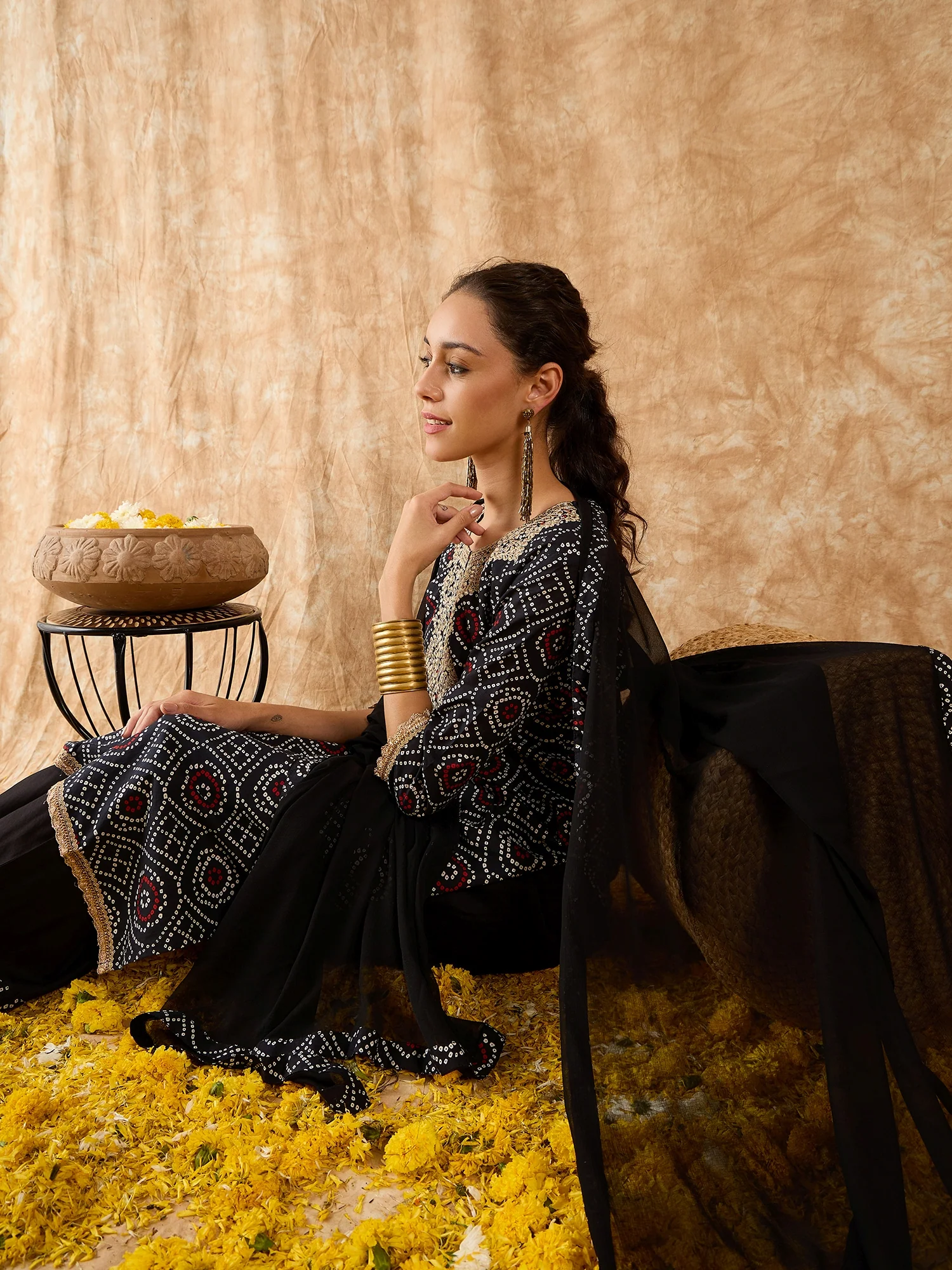Indo Era Black Printed Straight Kurta Palazzos With Dupatta Set - Image 4