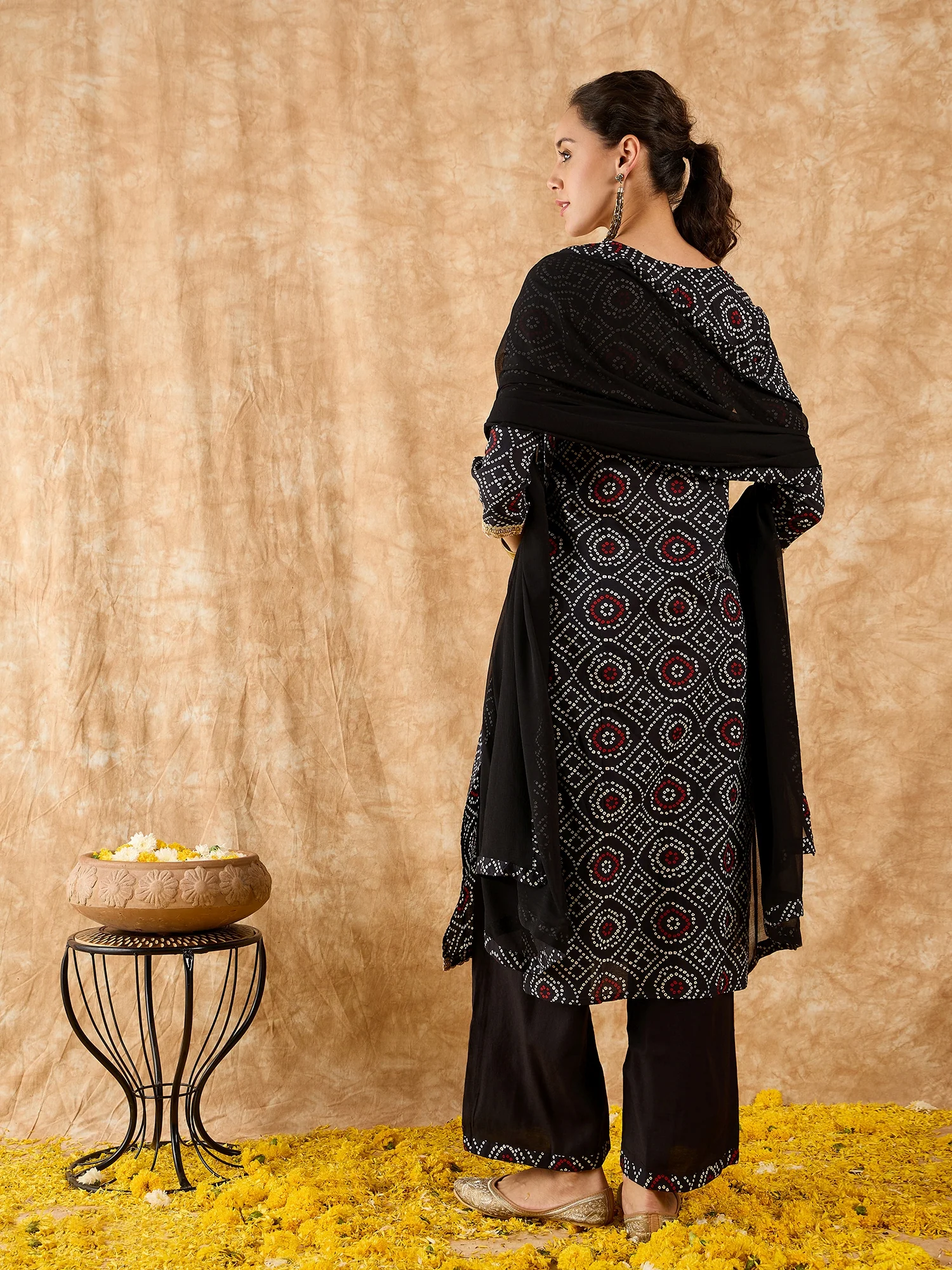Indo Era Black Printed Straight Kurta Palazzos With Dupatta Set - Image 6