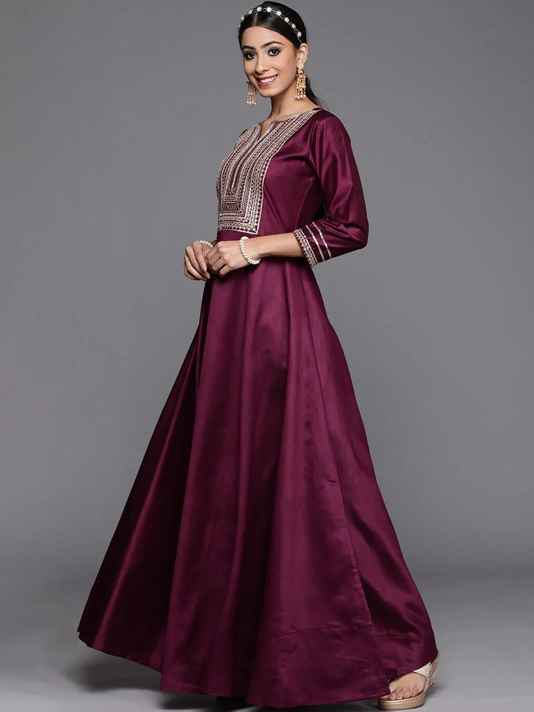 Indo Era Purple Embroidered A-line Kurta Trouser With Dupatta Set - Image 4