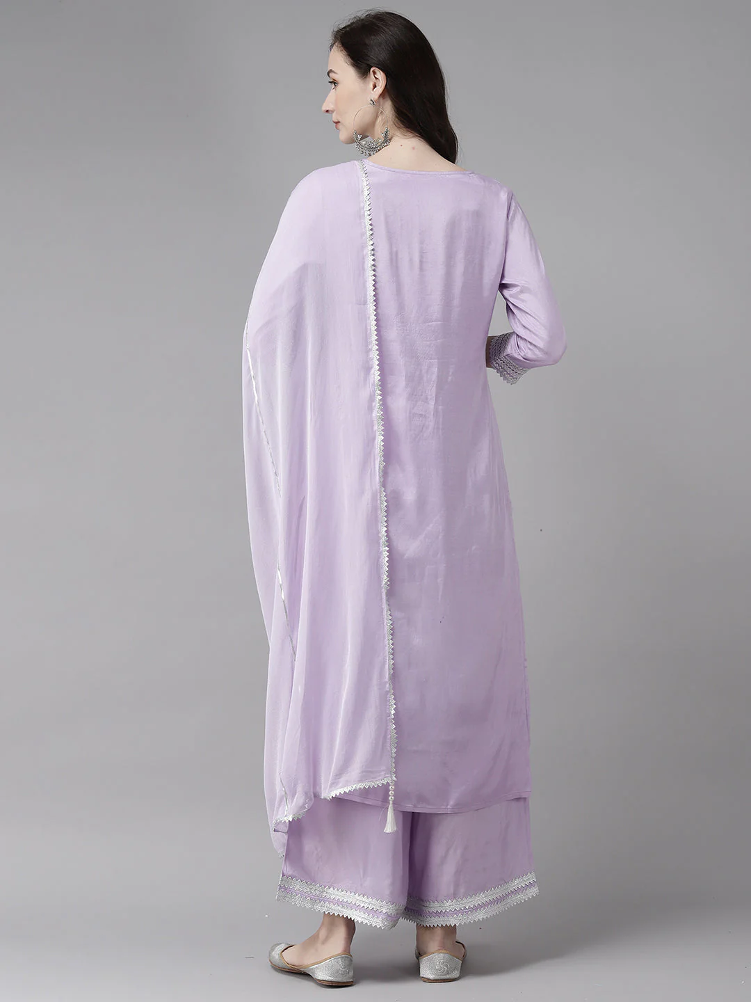 Indo Era Purple Embroidered Straight Kurta Palazzo With Dupatta Set - Image 5