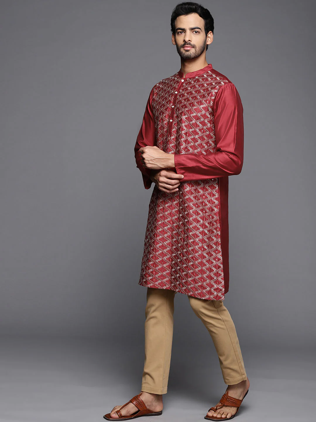 Indo Era Red Embellished liva Straight Kurtas - Image 3