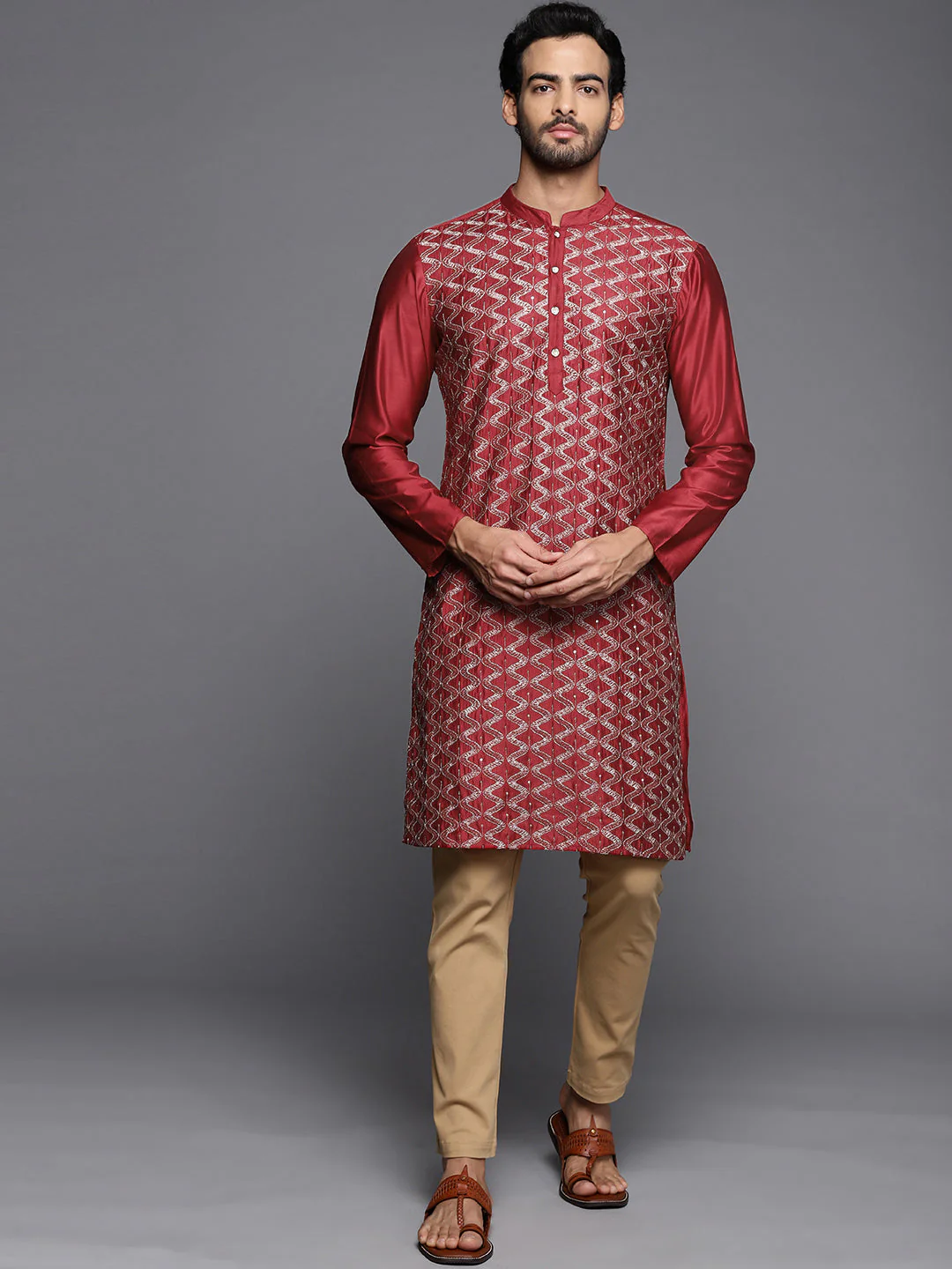 Indo Era Red Embellished liva Straight Kurtas - Image 4