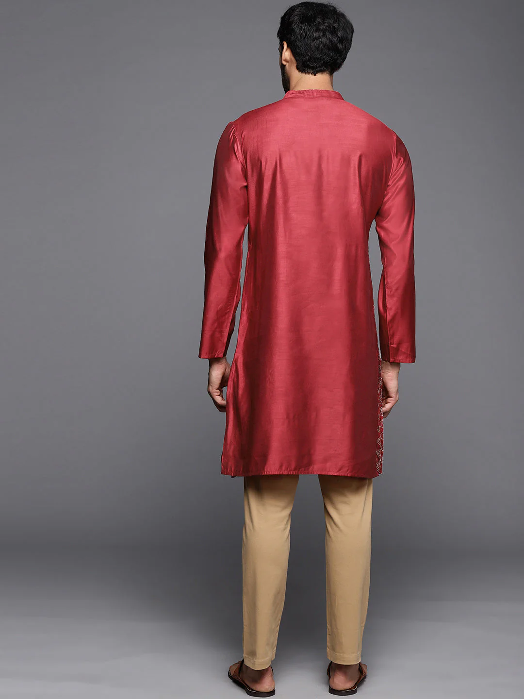 Indo Era Red Embellished liva Straight Kurtas - Image 5