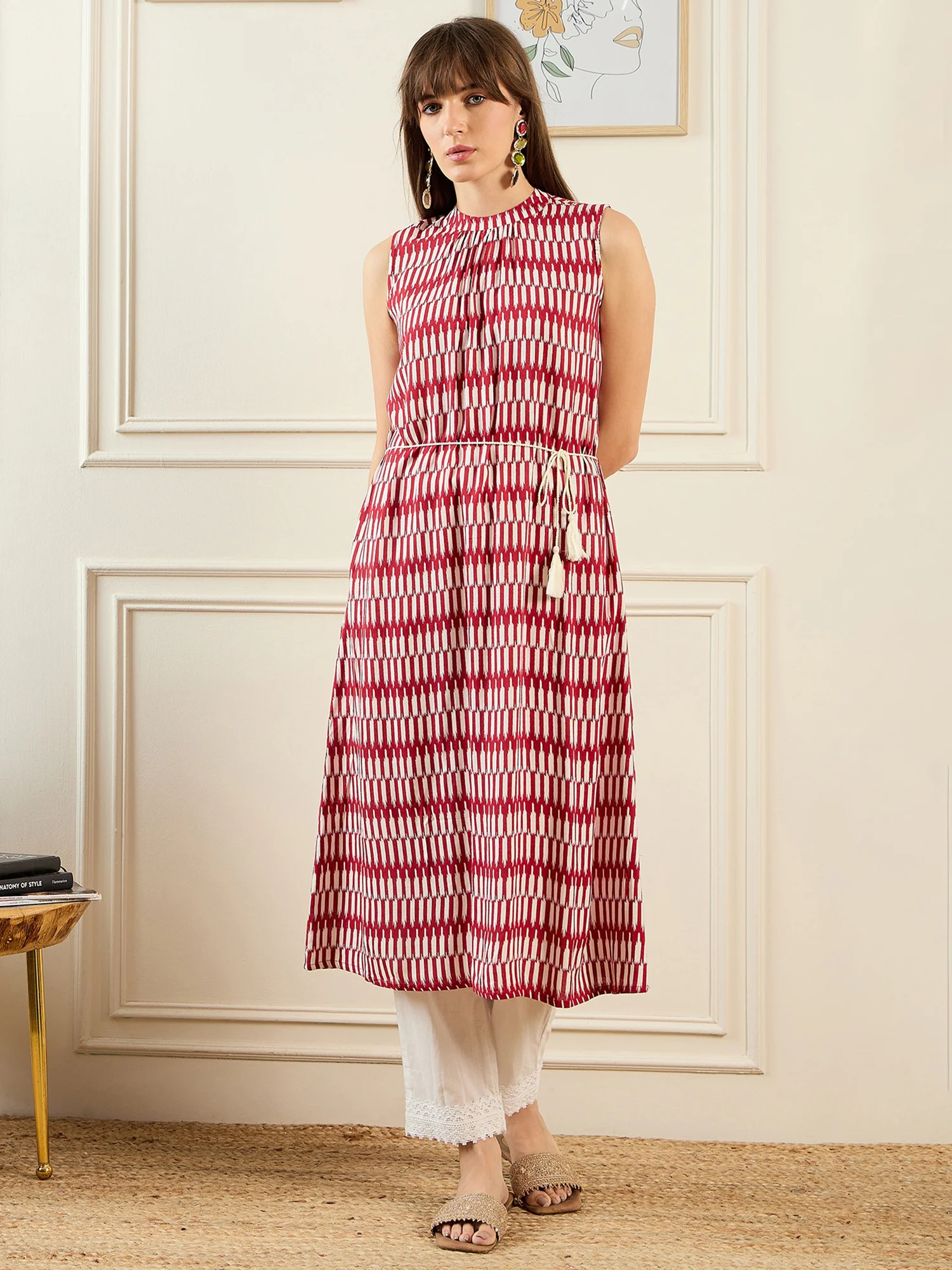 Indo Era Red Printed A-line Kurta - Image 3