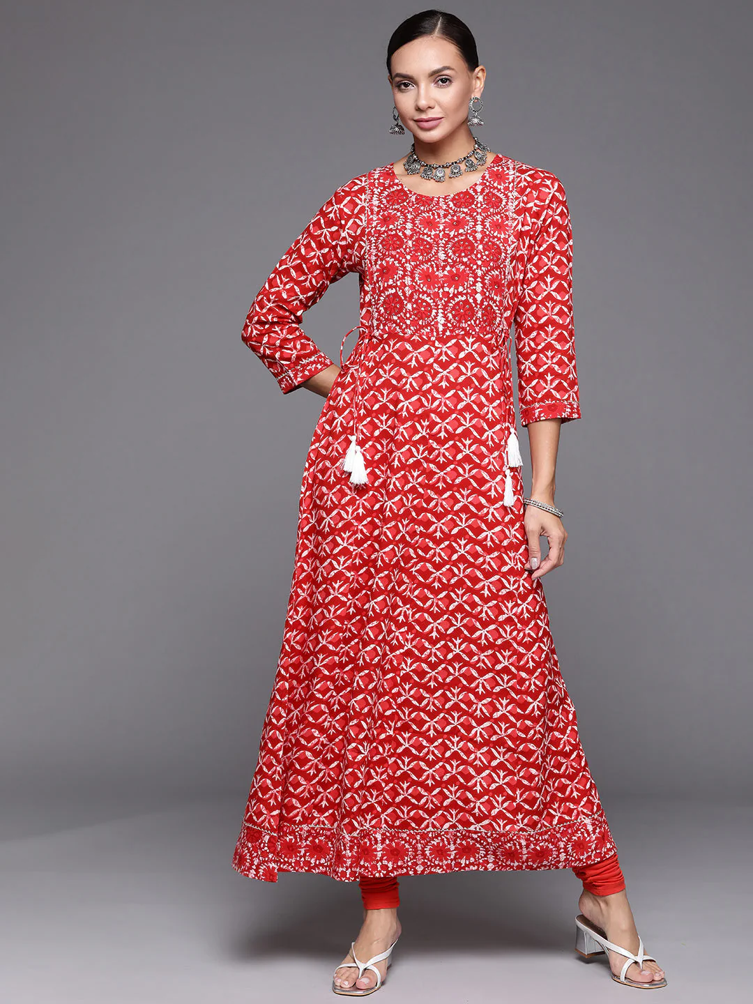 Indo Era Red Printed A-line Kurta - Image 3