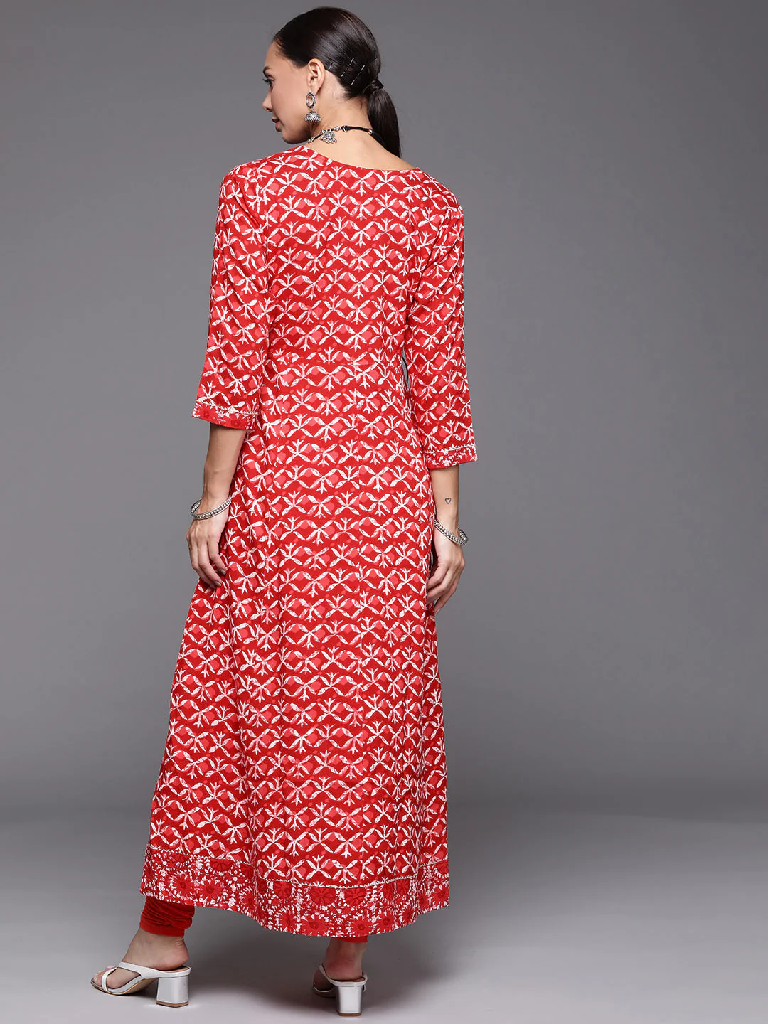 Indo Era Red Printed A-line Kurta - Image 4