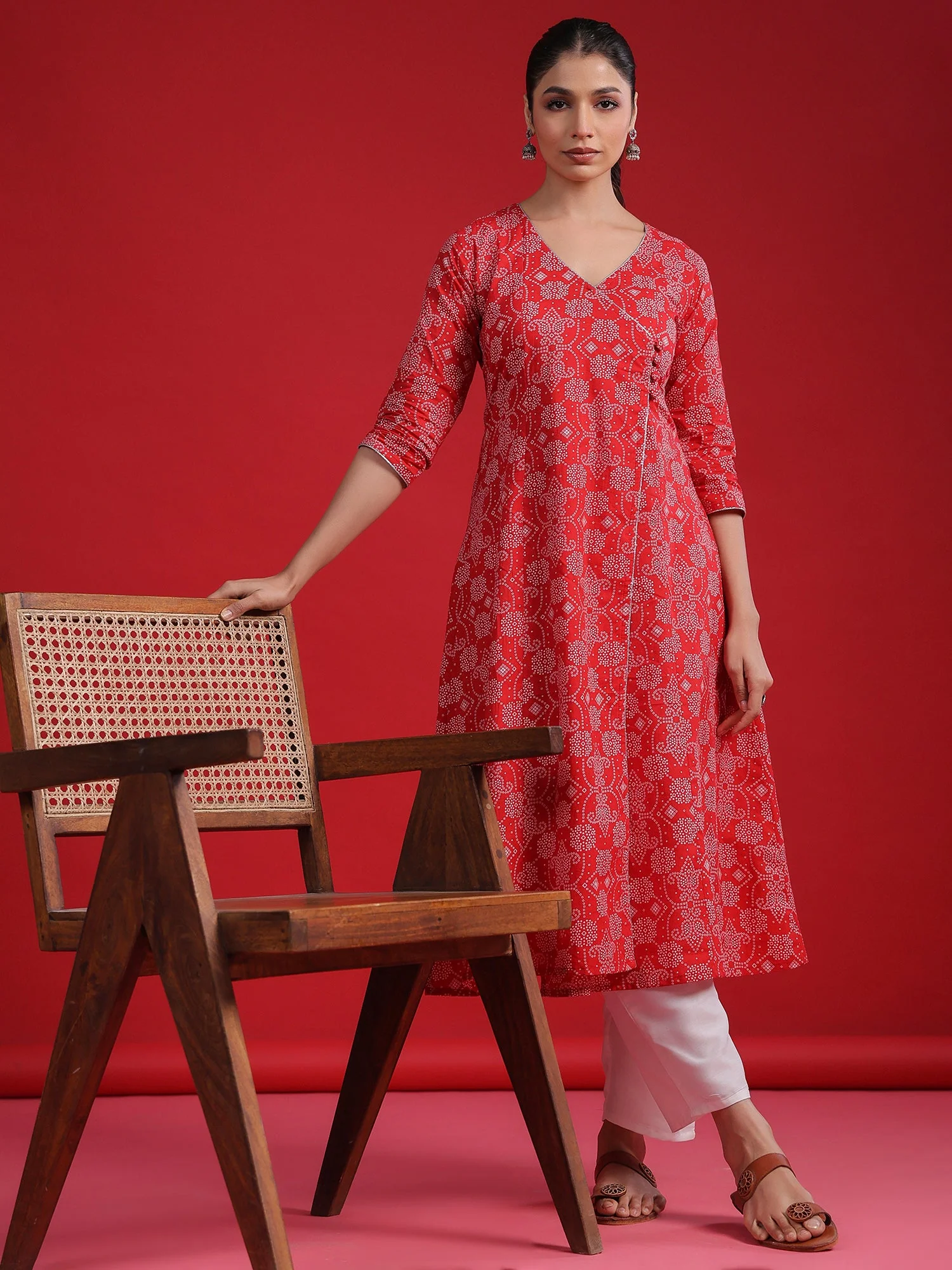 Indo Era Red Printed A-Line Kurtas - Image 3