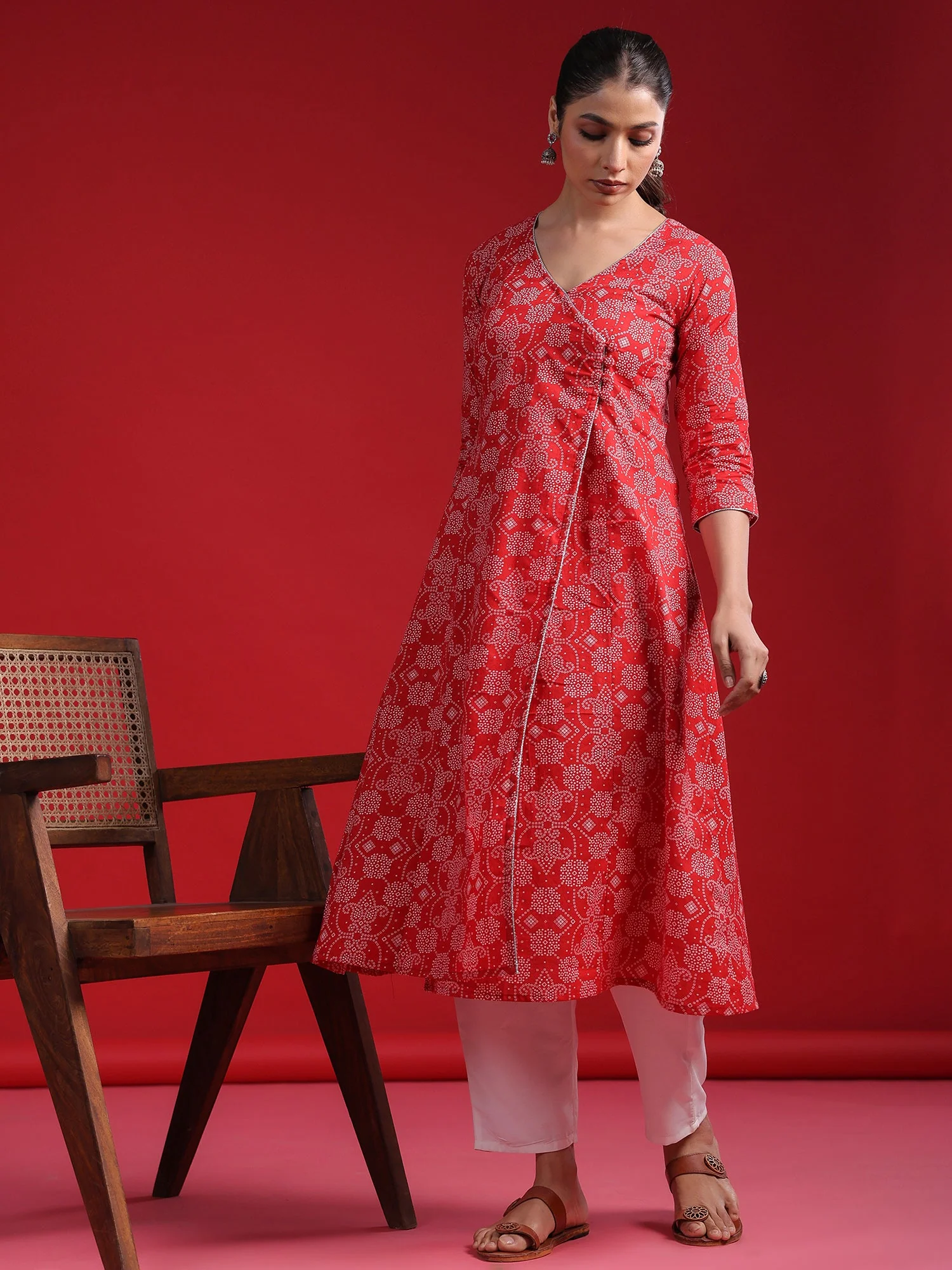 Indo Era Red Printed A-Line Kurtas - Image 4
