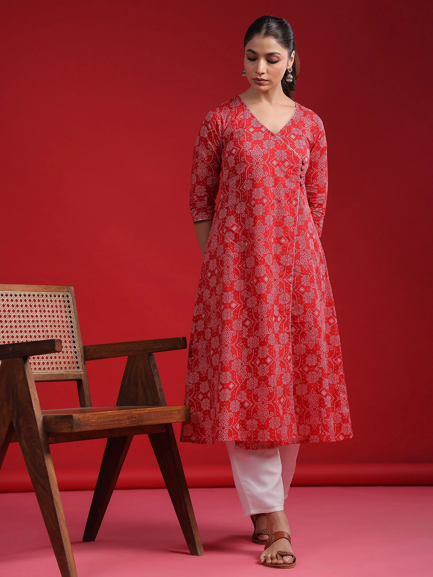 Indo Era Red Printed A-Line Kurtas - Image 5