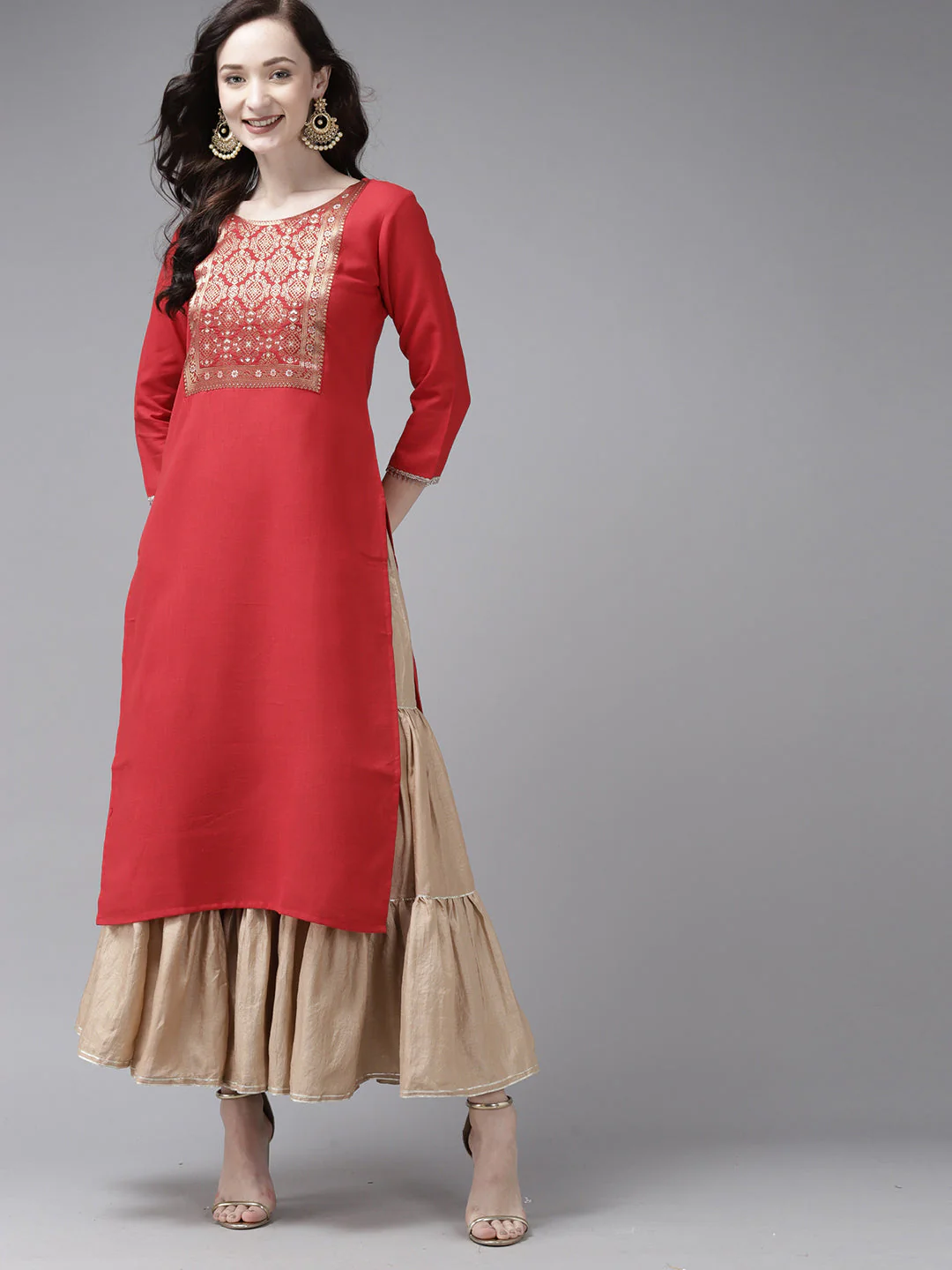 Indo Era Red Solid Straight Kurta - Image 3