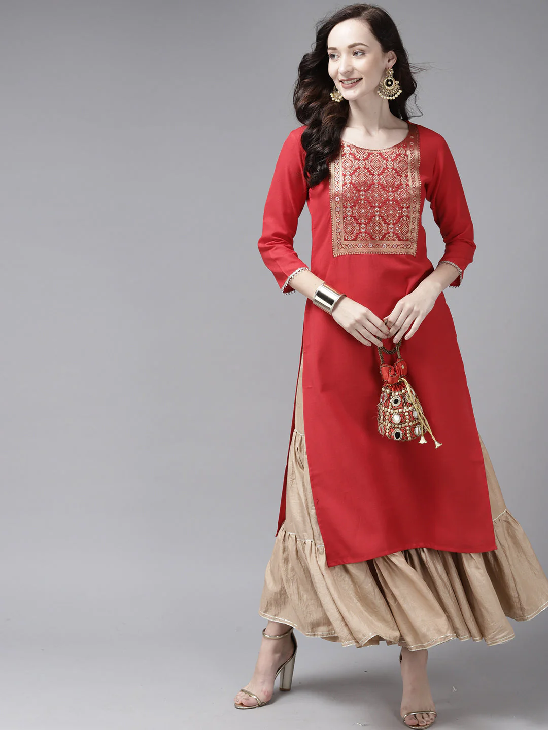 Indo Era Red Solid Straight Kurta - Image 4