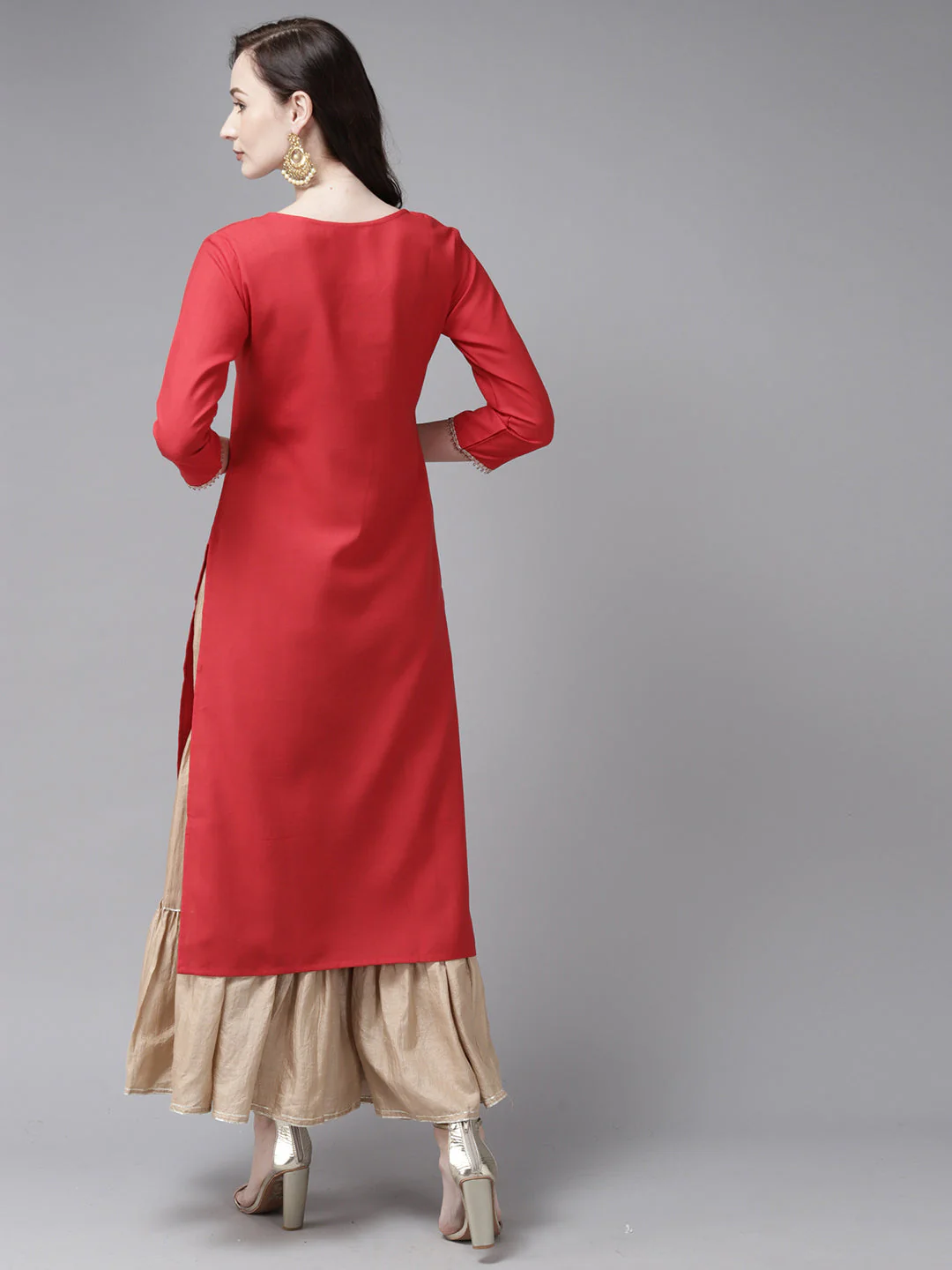 Indo Era Red Solid Straight Kurta - Image 5