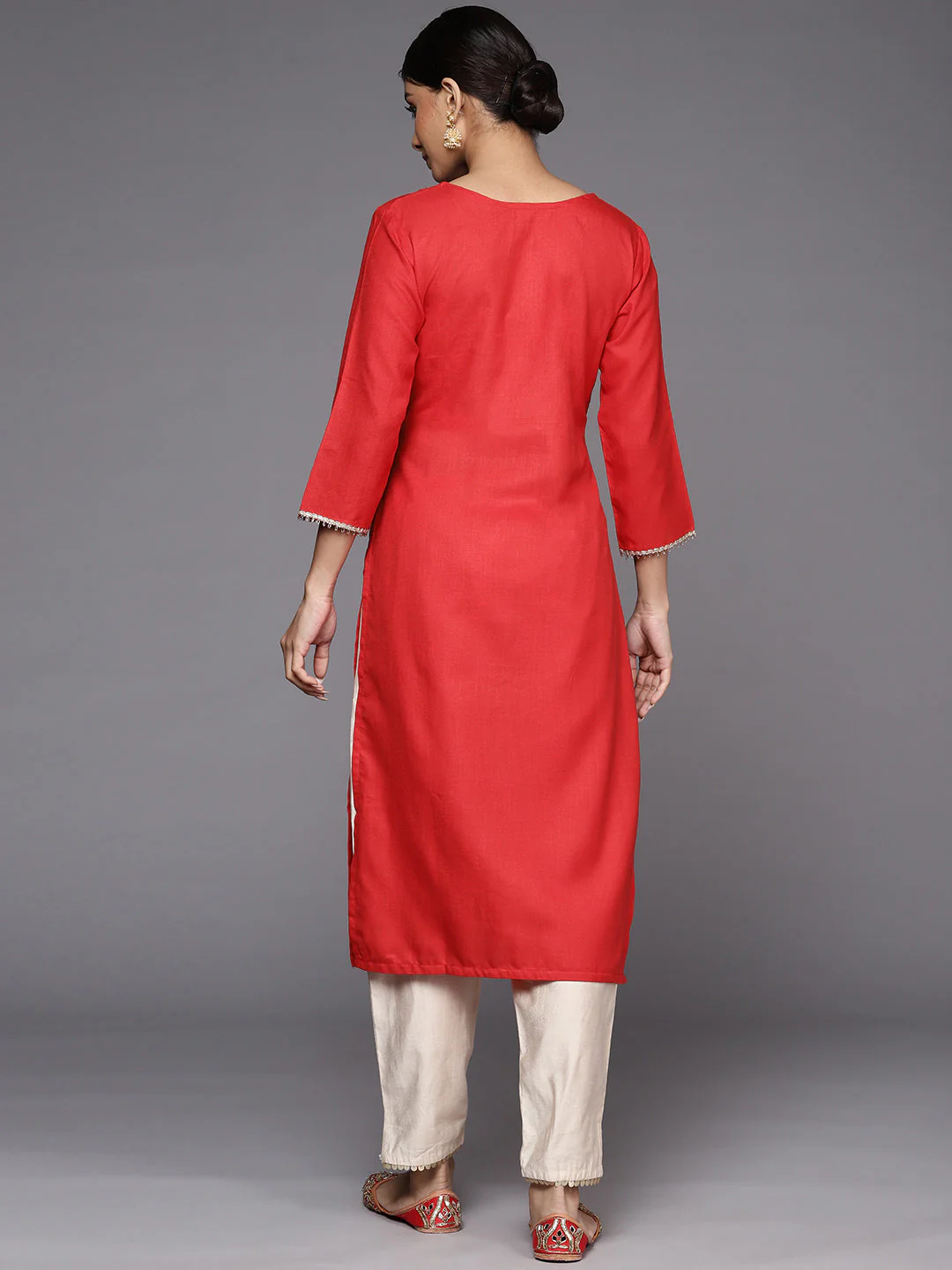Indo Era Red Solid Straight Kurta - Image 4