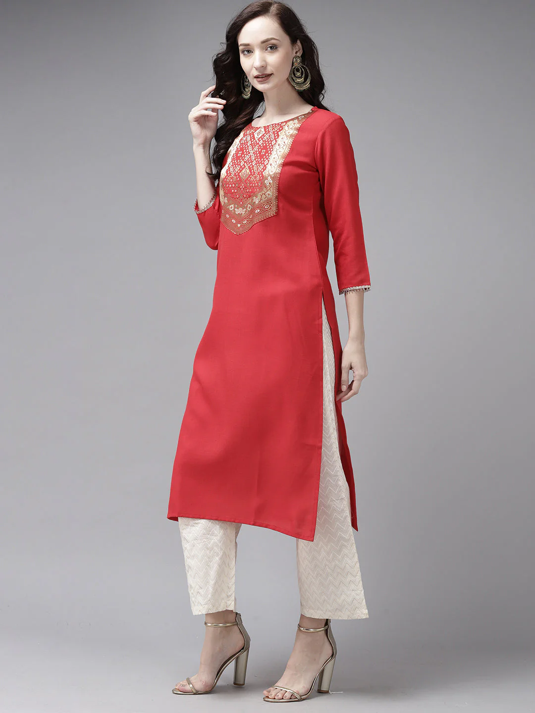 Indo Era Red Solid Straight Kurta - Image 3