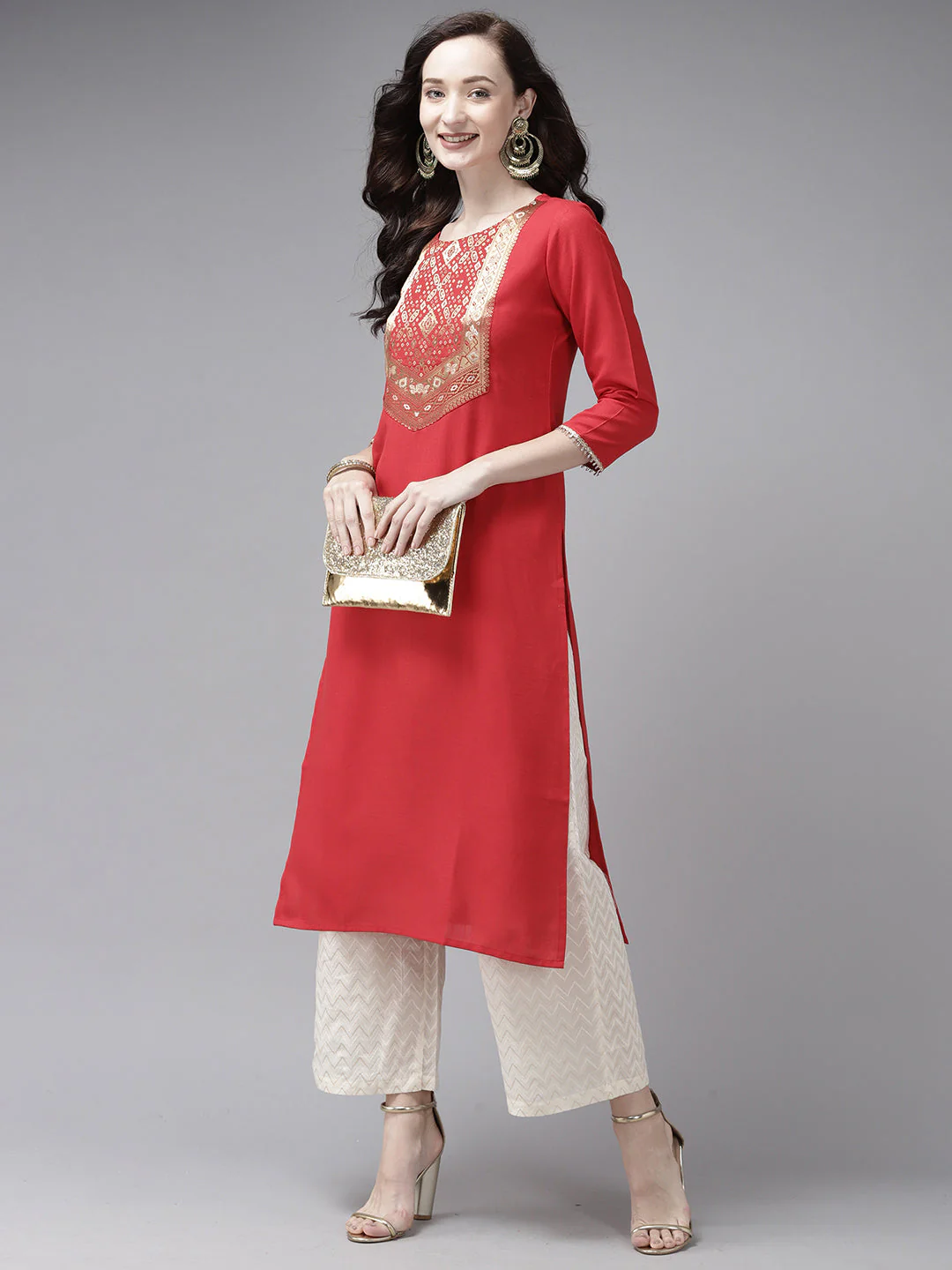 Indo Era Red Solid Straight Kurta - Image 4