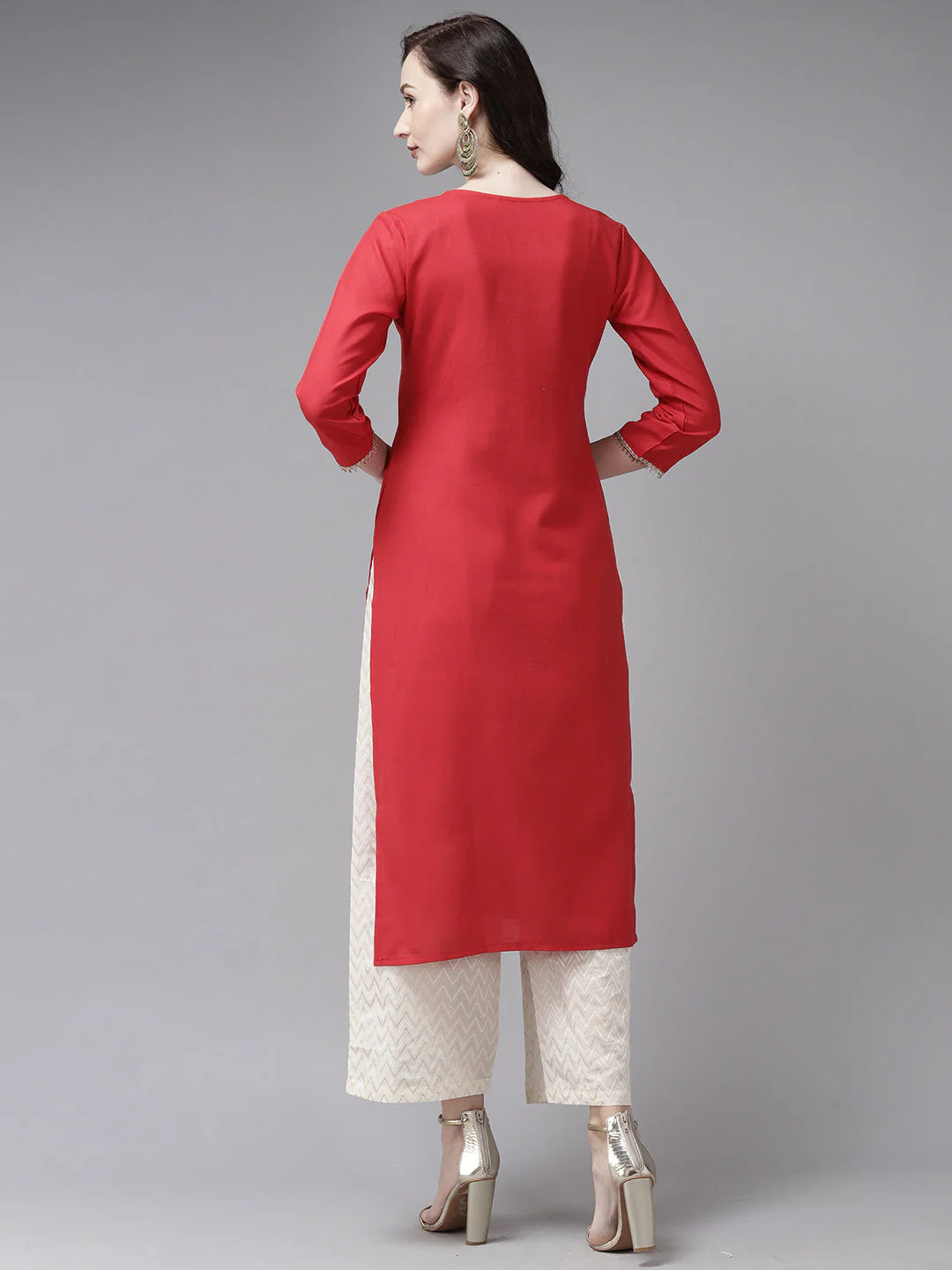 Indo Era Red Solid Straight Kurta - Image 5